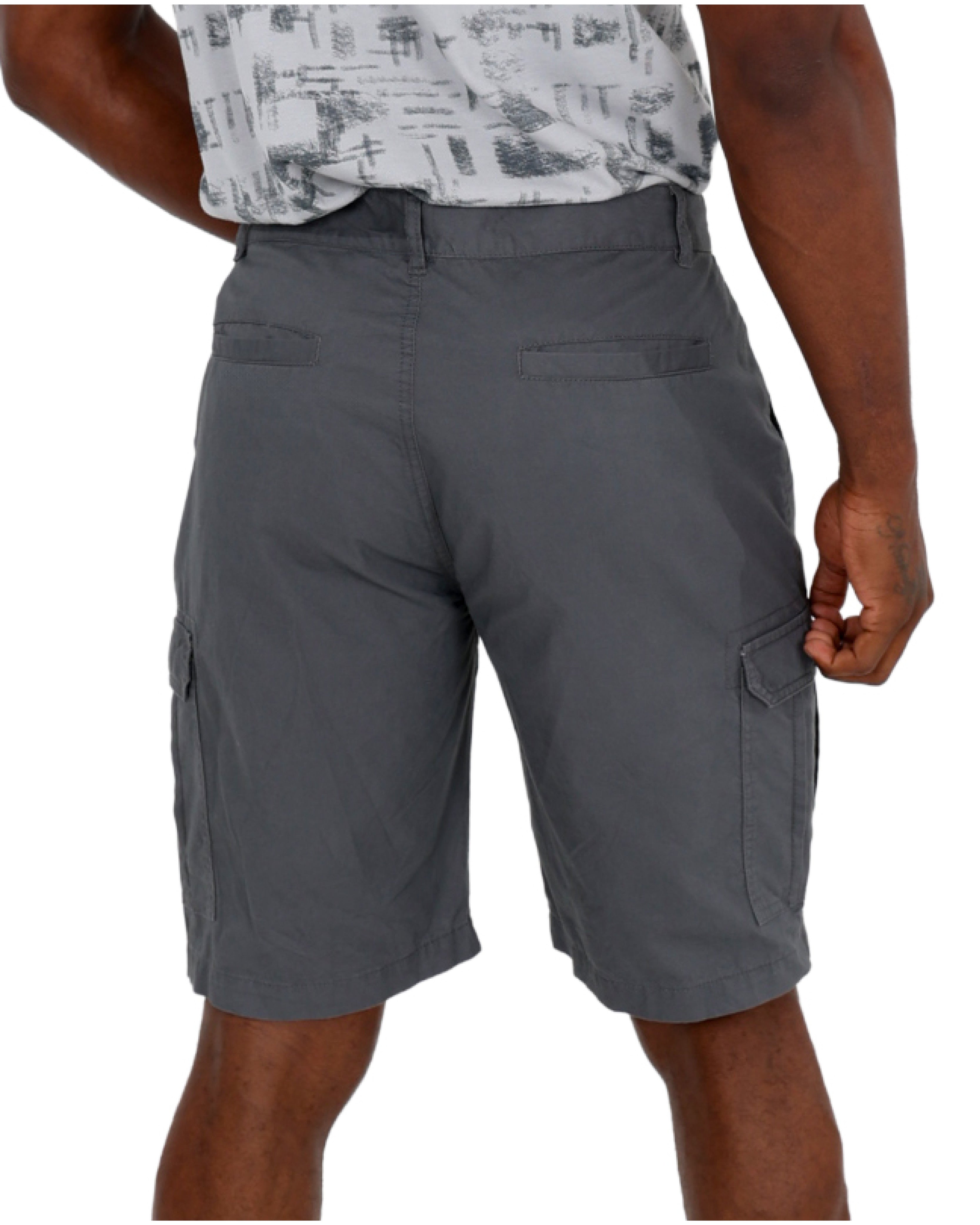 Cotton Twill Charcoal Flat Cargo Pocket Shorts