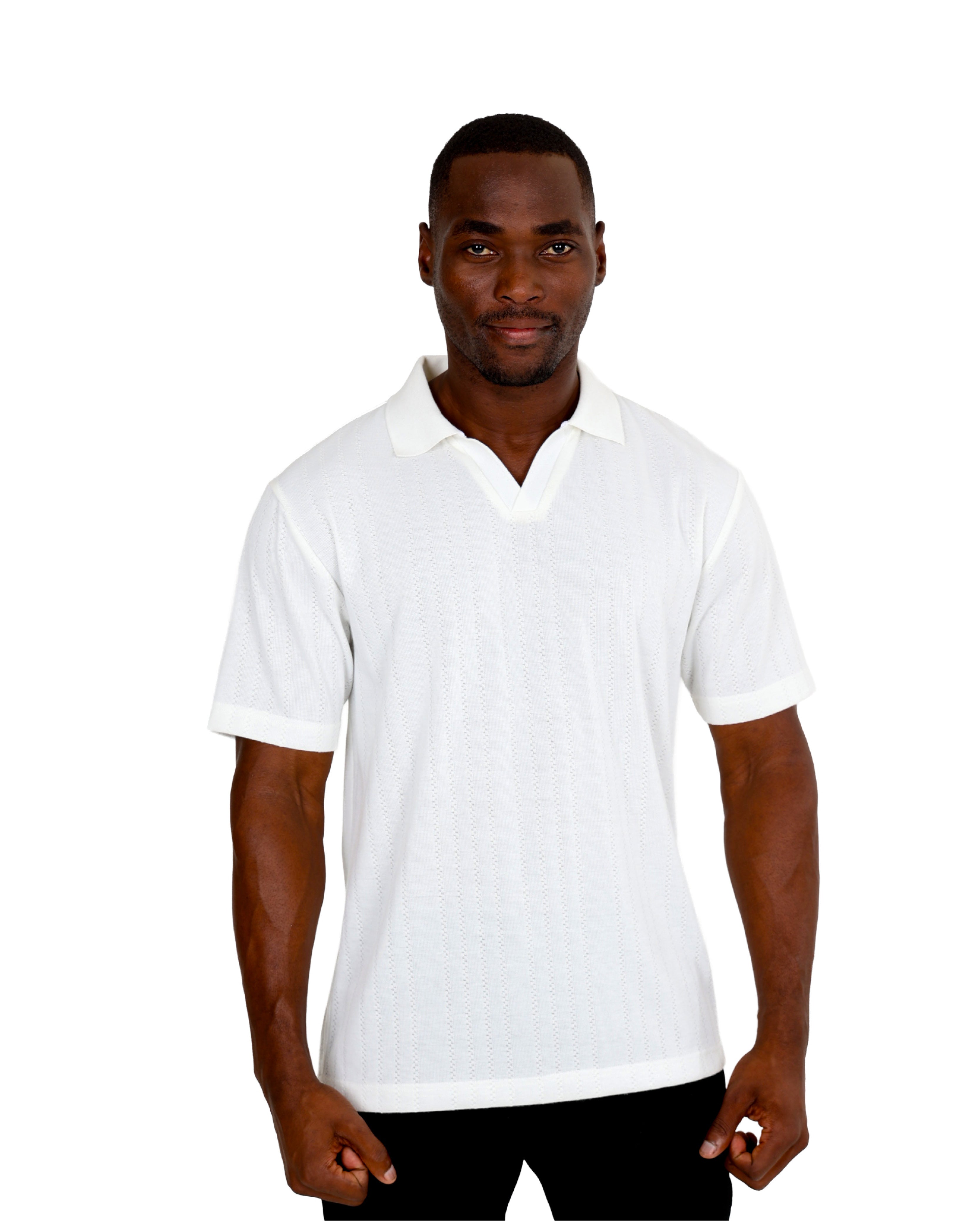 Short Sleeve Johnny Collar Textures White Golfer