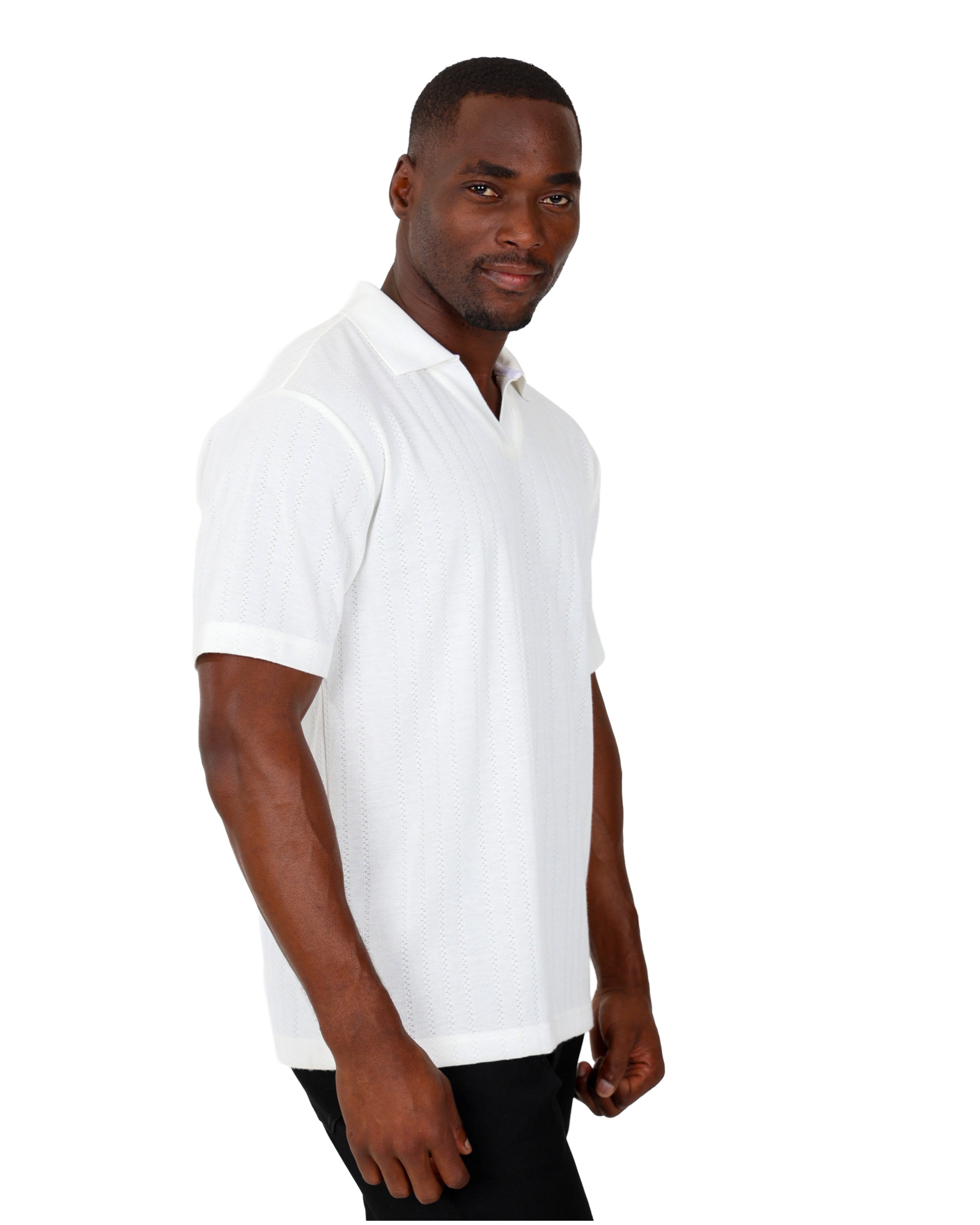 Short Sleeve Johnny Collar Textures White Golfer