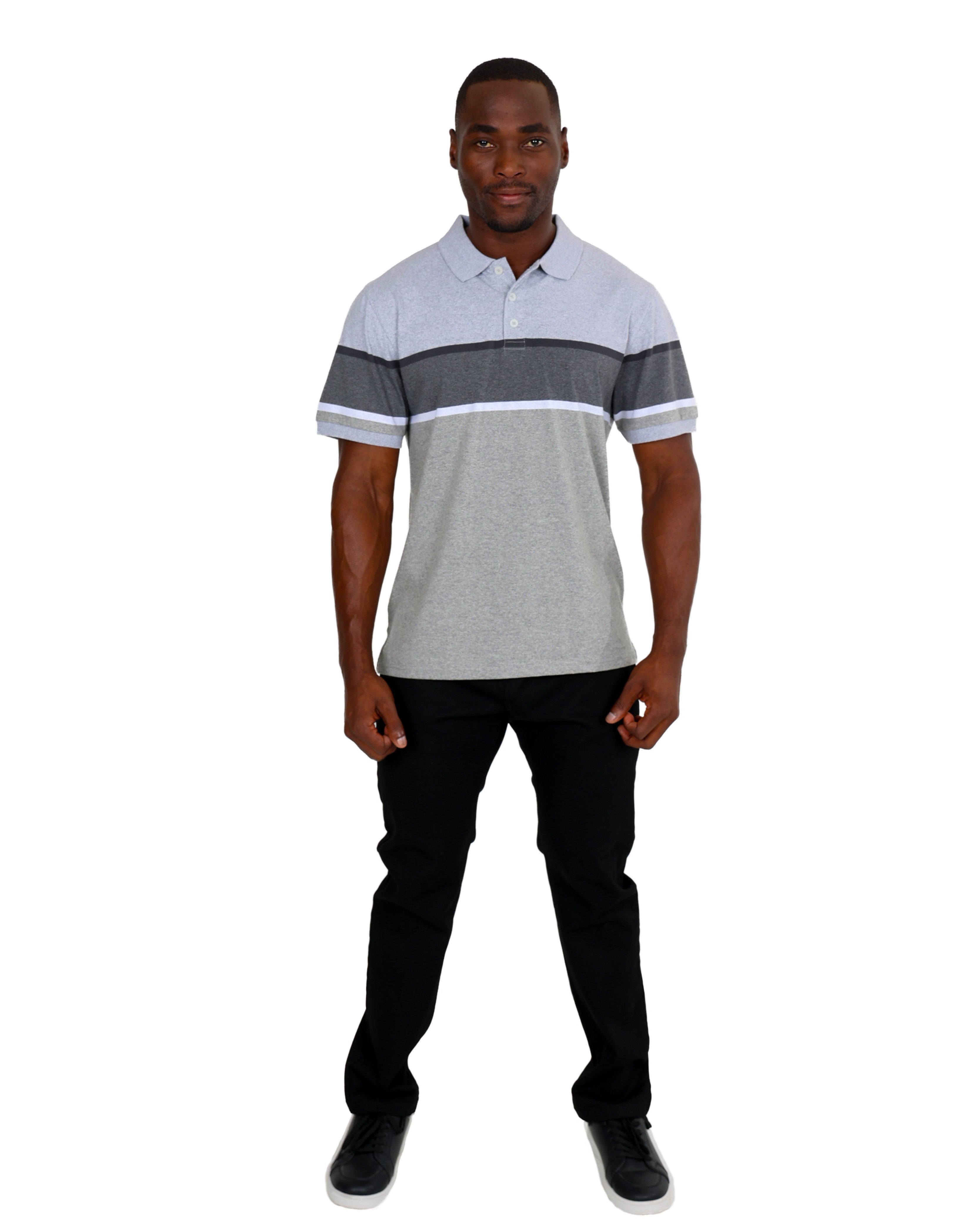 Short Sleeve Grey Stripe Yarn-dyed Golfer