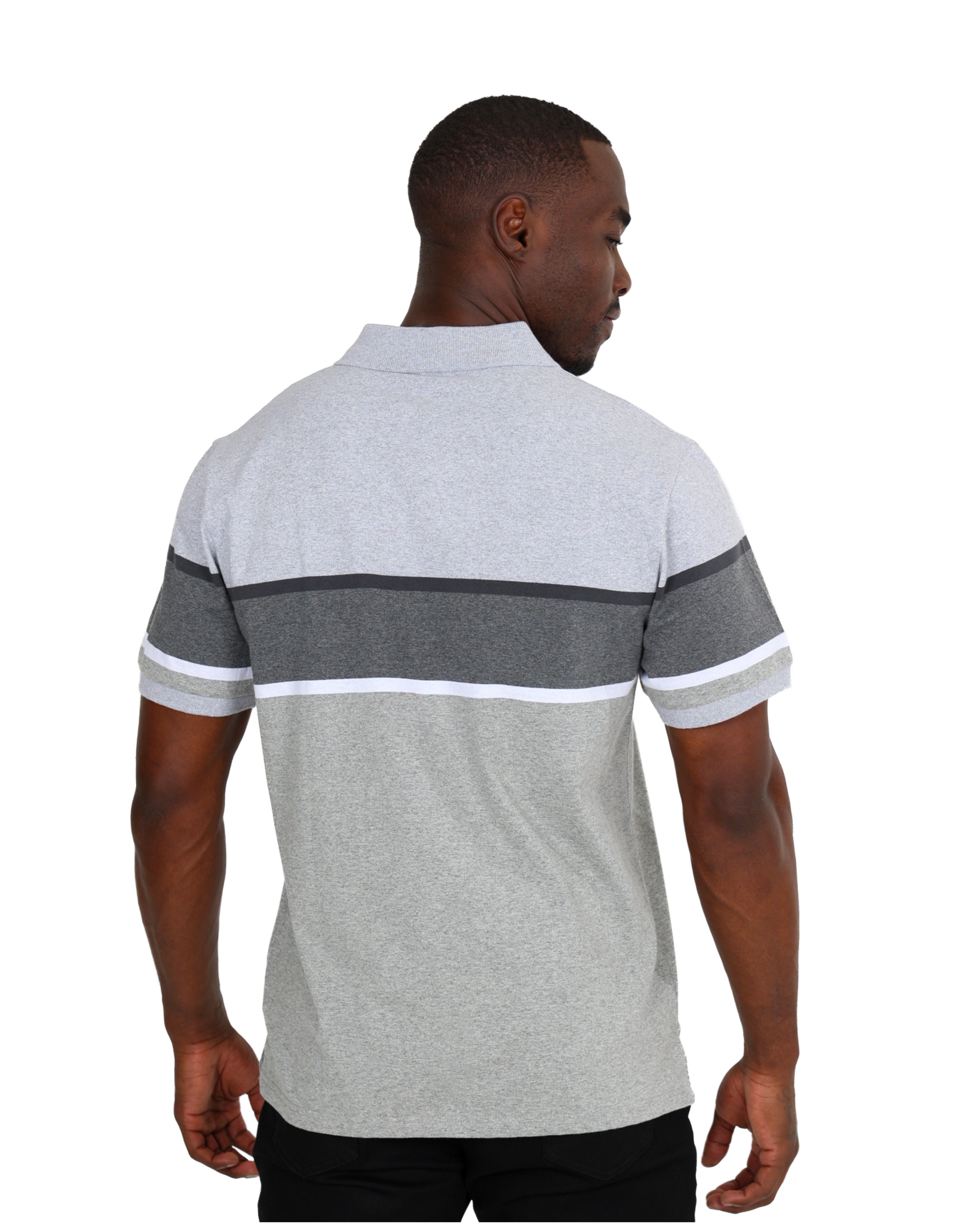 Short Sleeve Grey Stripe Yarn-dyed Golfer