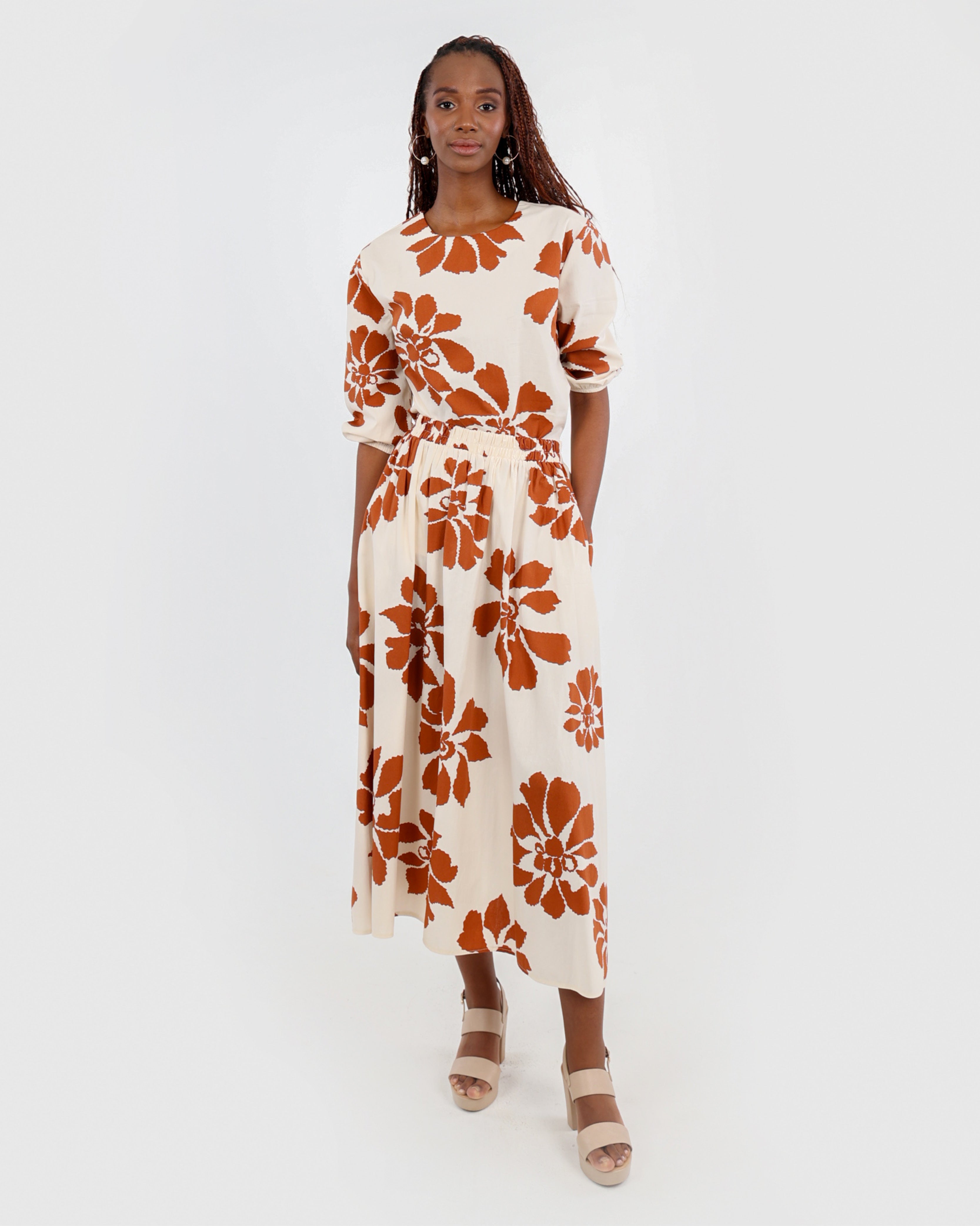 Printed Cotton Poplin Flared Skirt