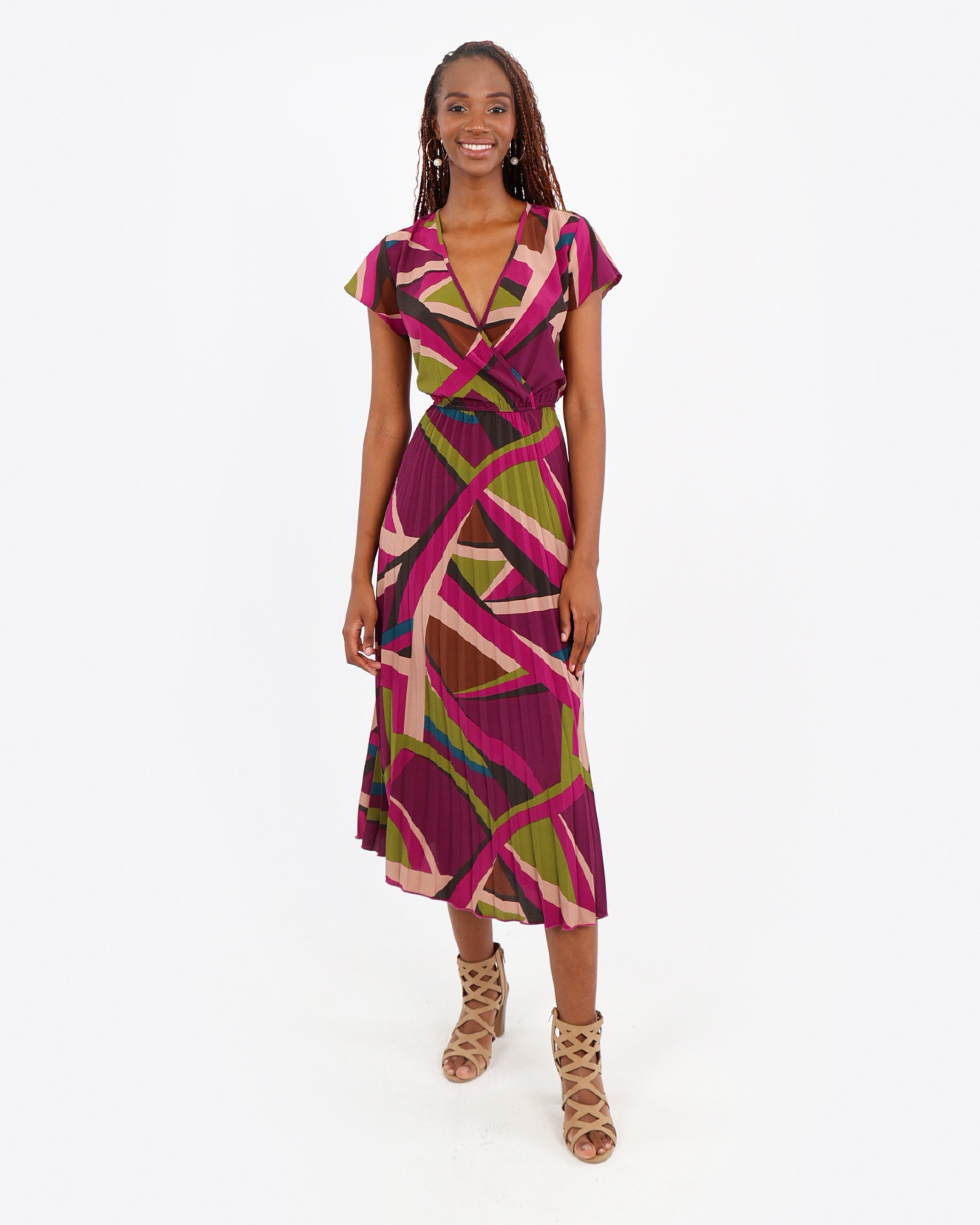 Pleated V-Neck Maxi Dress