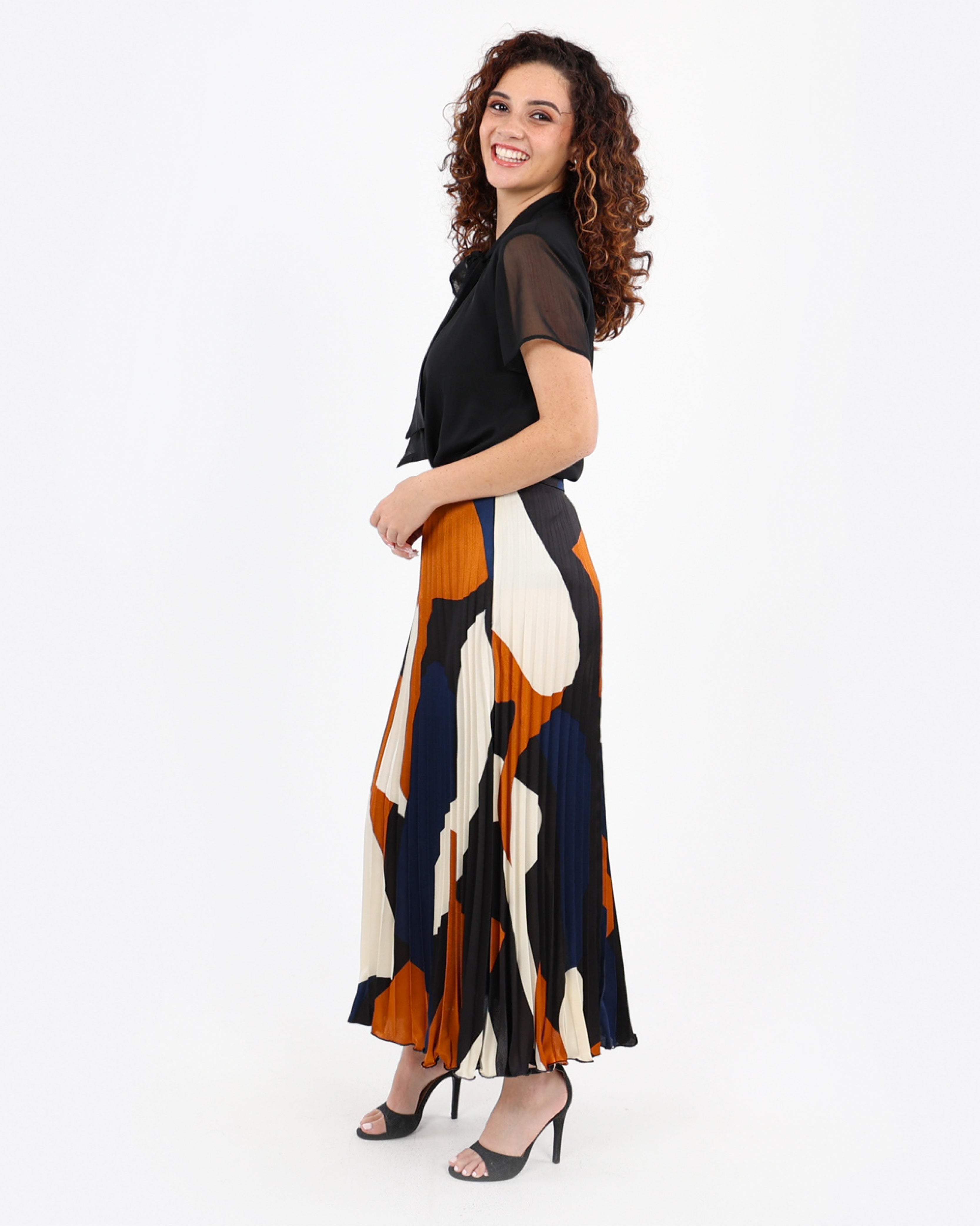 Pleated Print Maxi Skirt