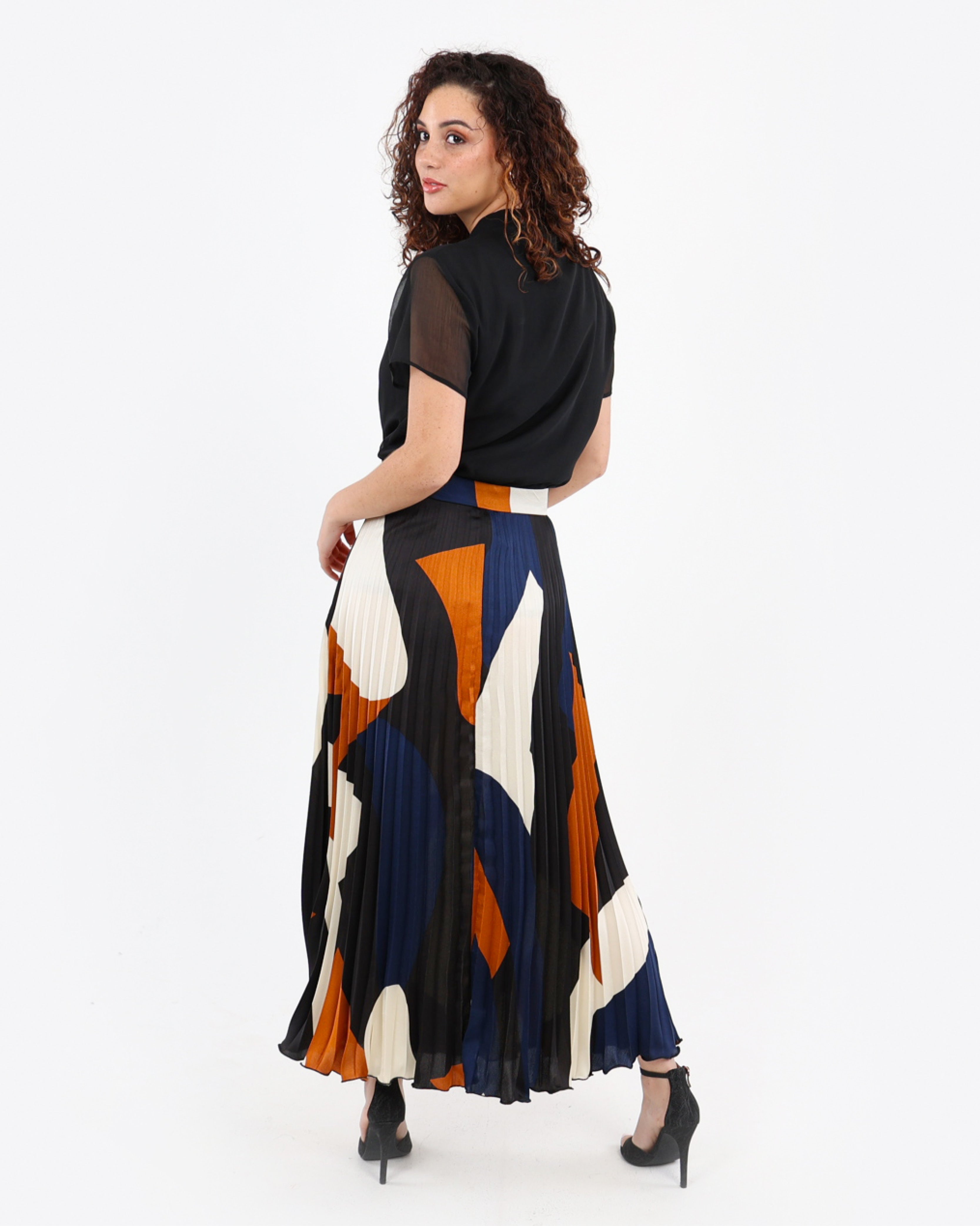 Pleated Print Maxi Skirt