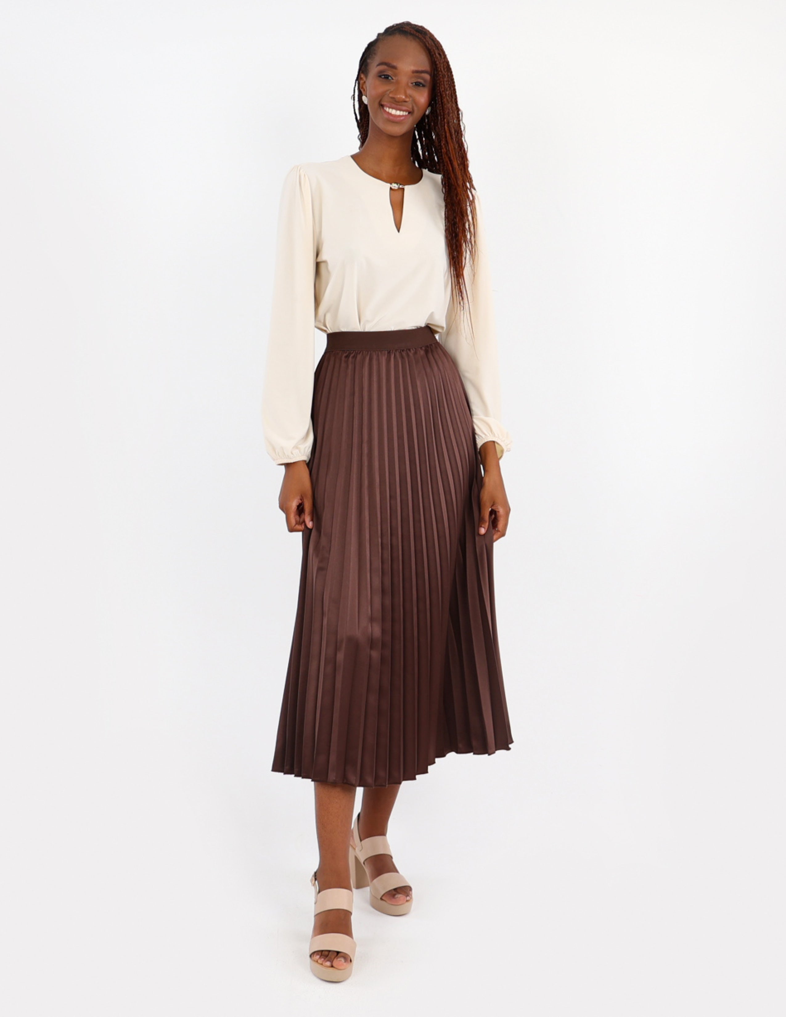 Satin Pleated Maxi Skirt