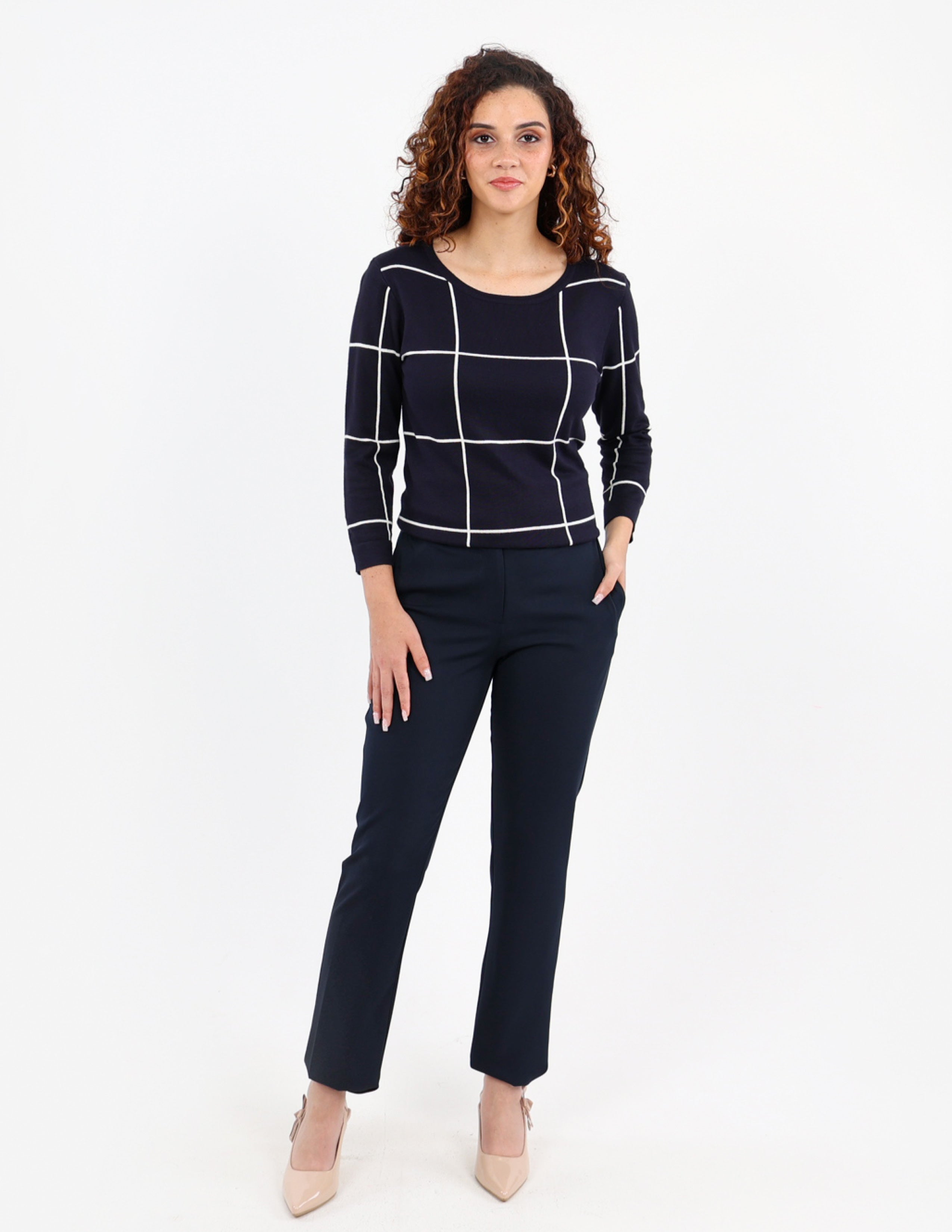 Intarsia Knit Checked Top