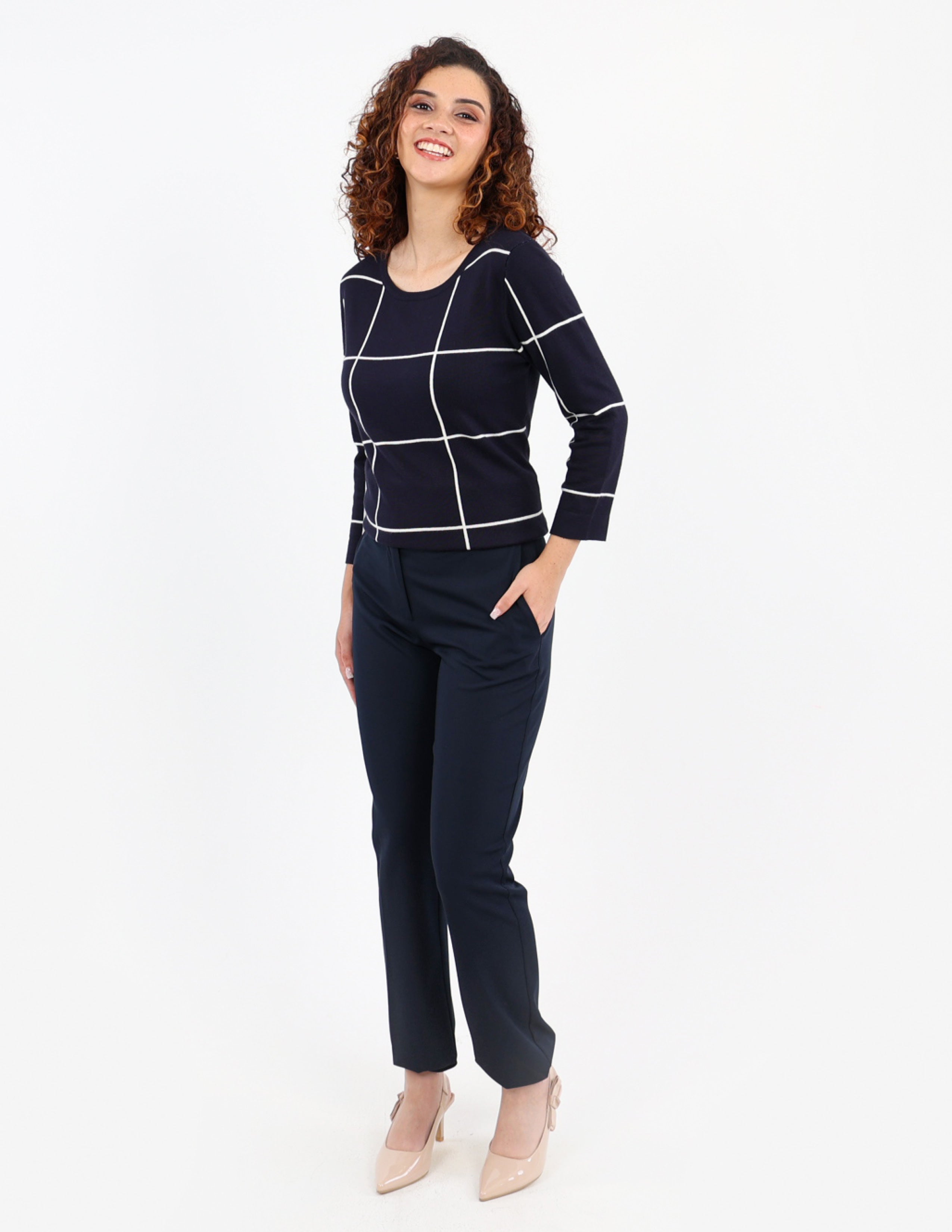 Intarsia Knit Checked Top