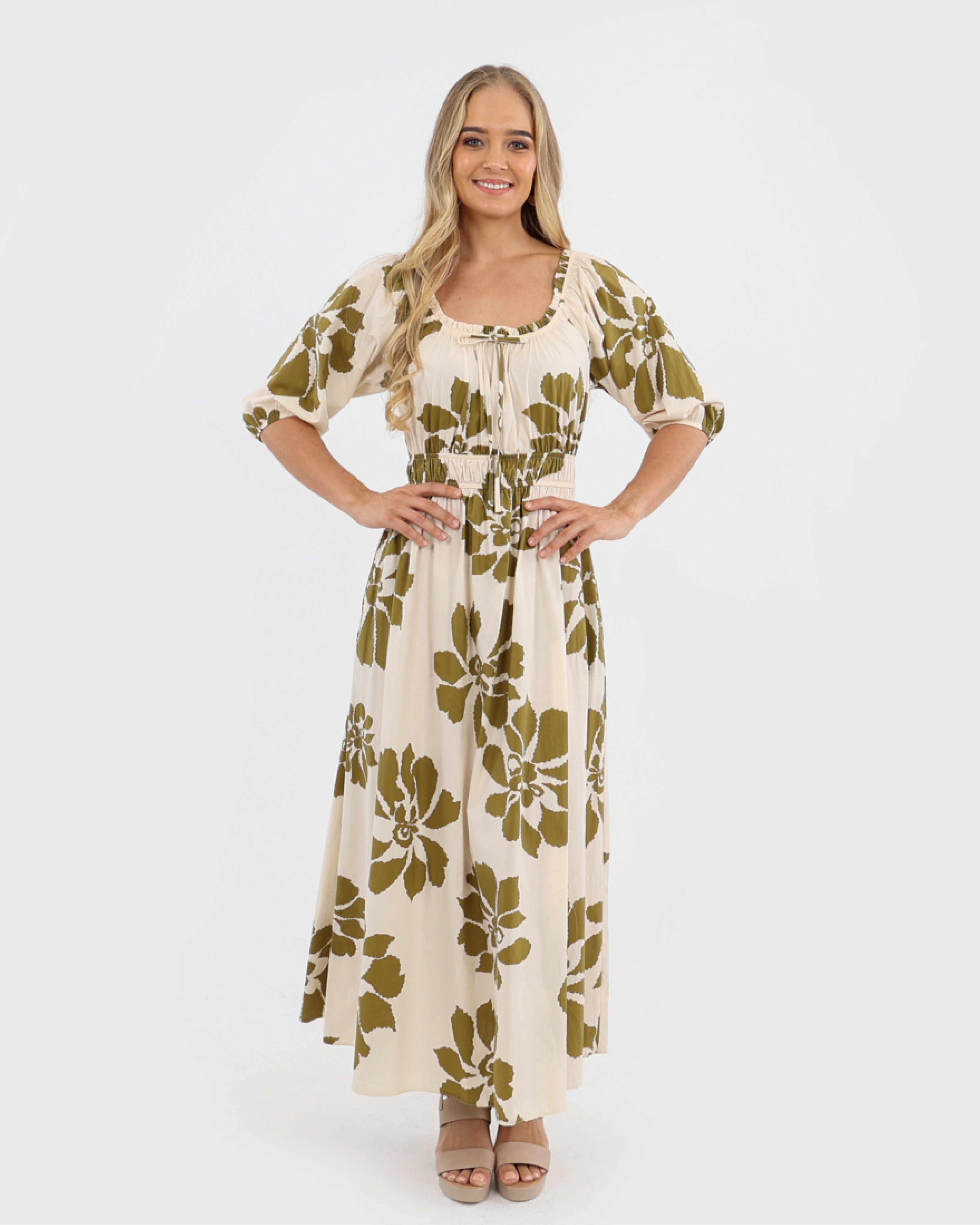 3/4 Sleeve Floral Print Dress