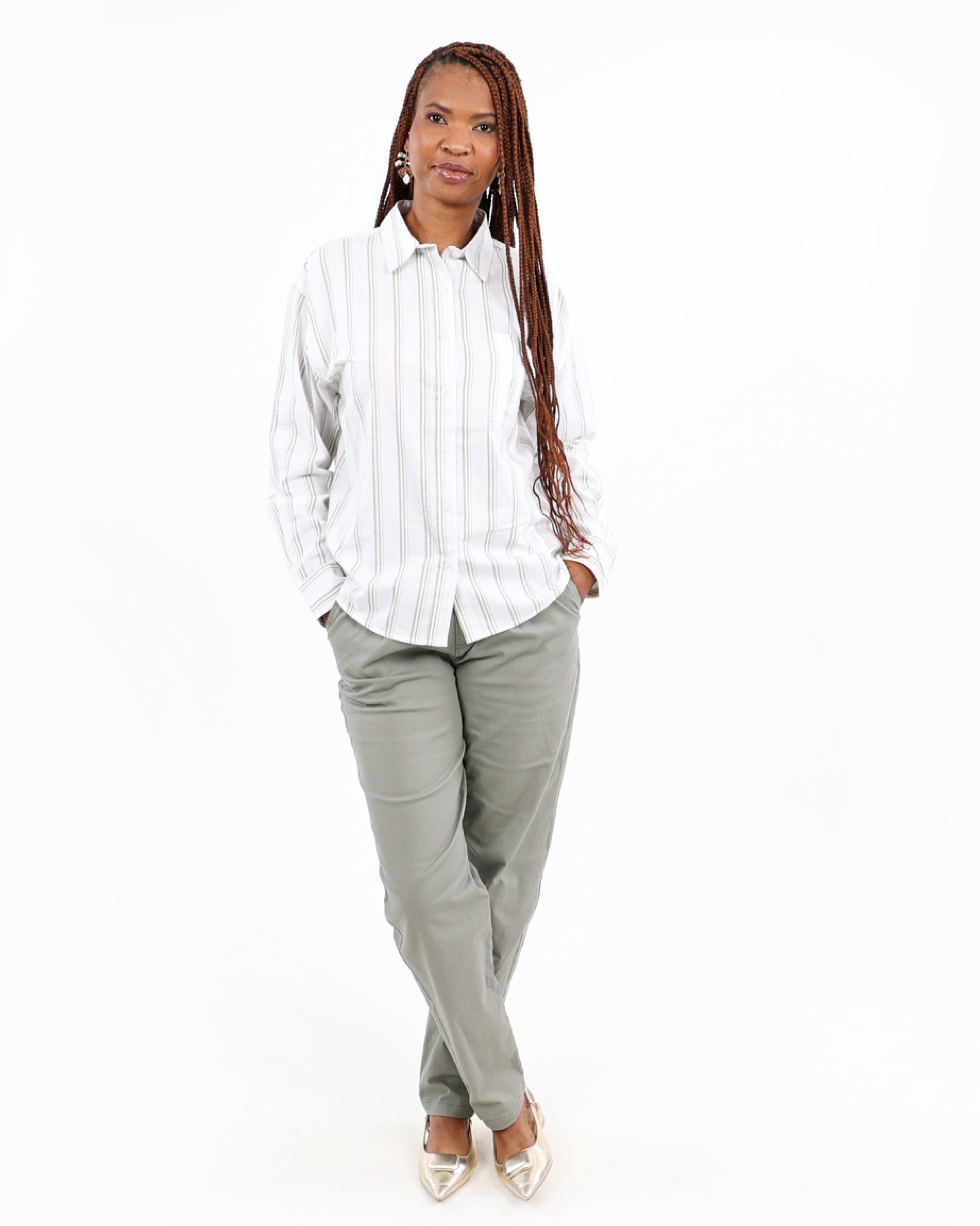 Olive Striped Long Sleeve Shirt