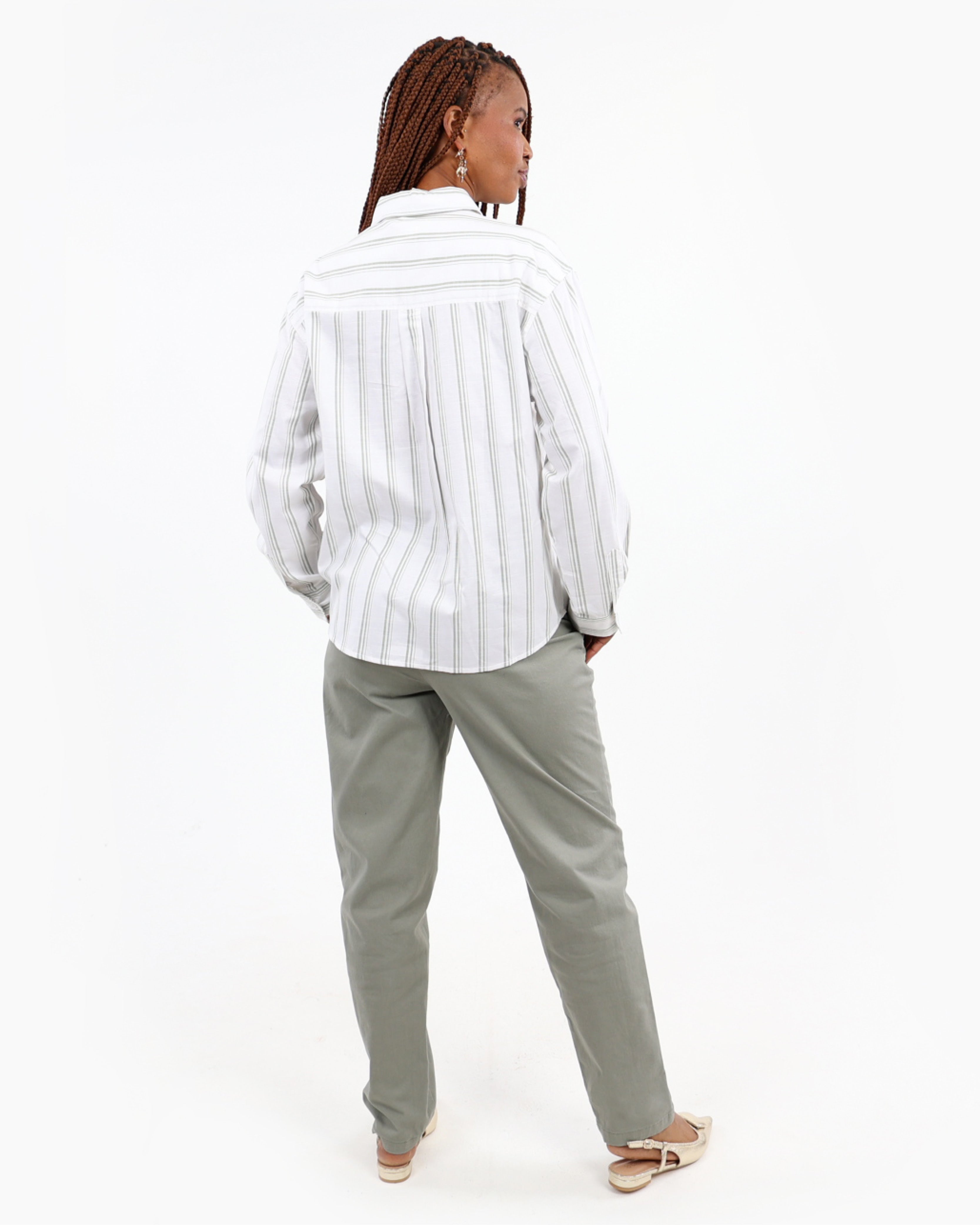 Olive Striped Long Sleeve Shirt