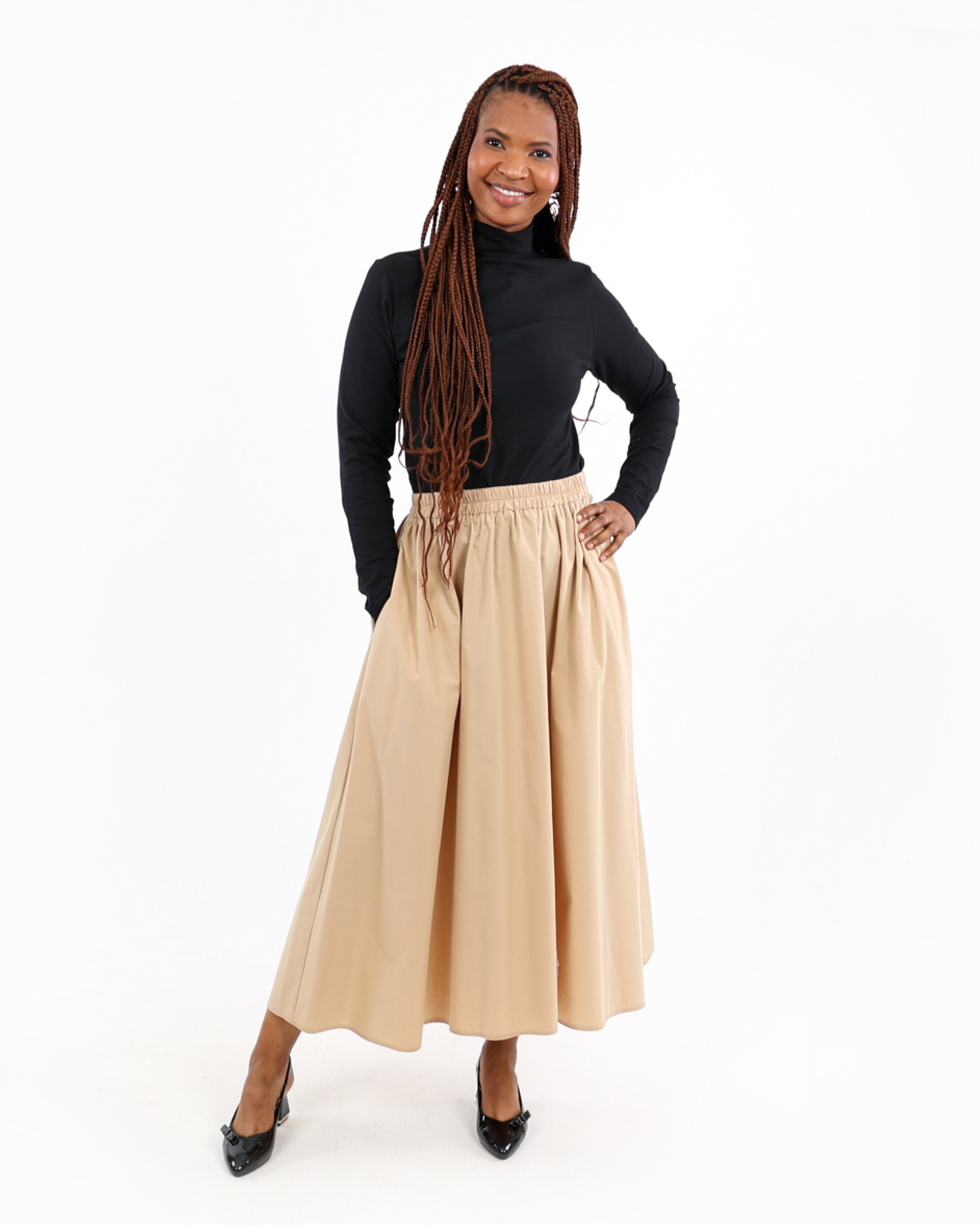 Stone Cotton Poplin Flared Skirt