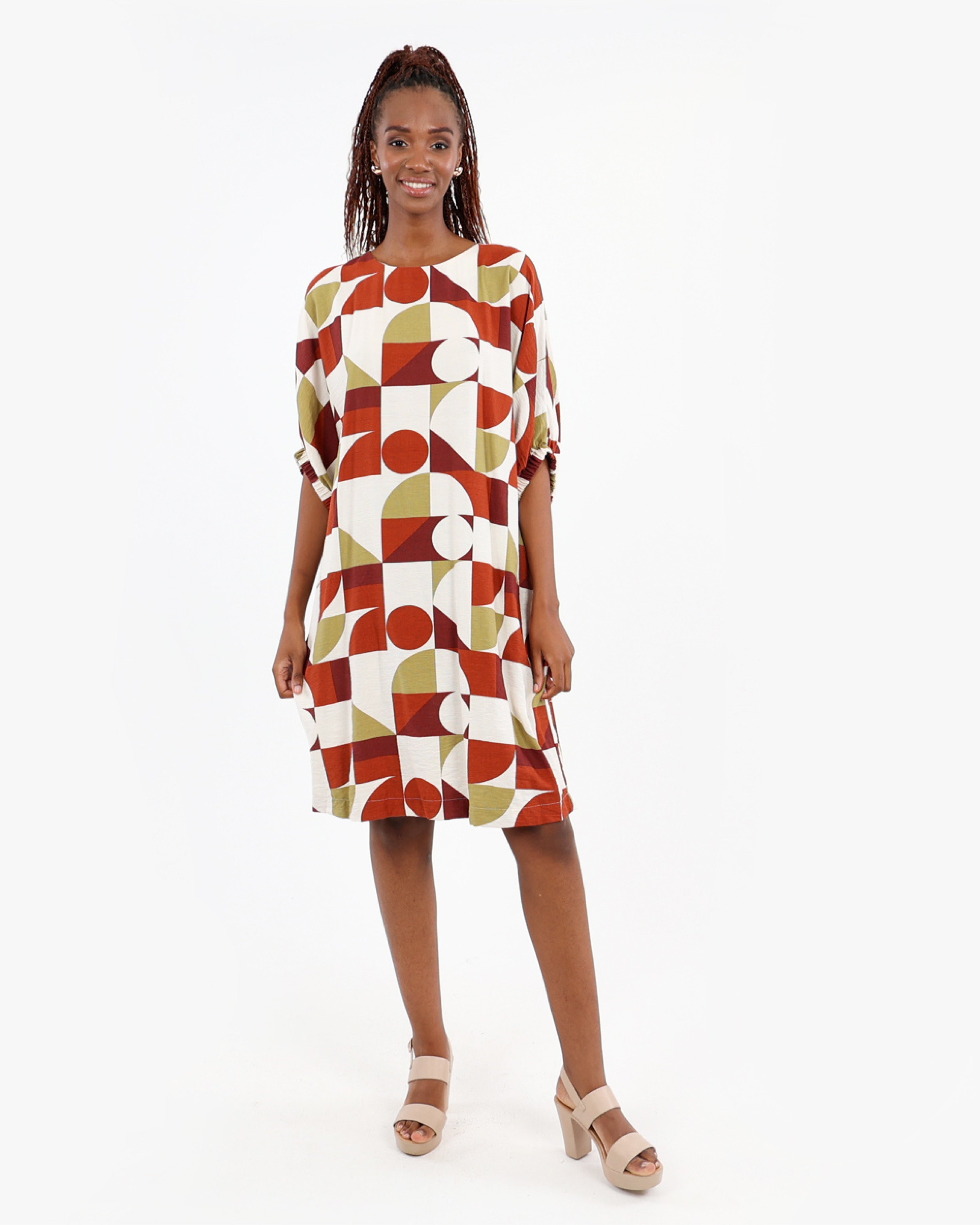 Batwing Geometric Print Dress