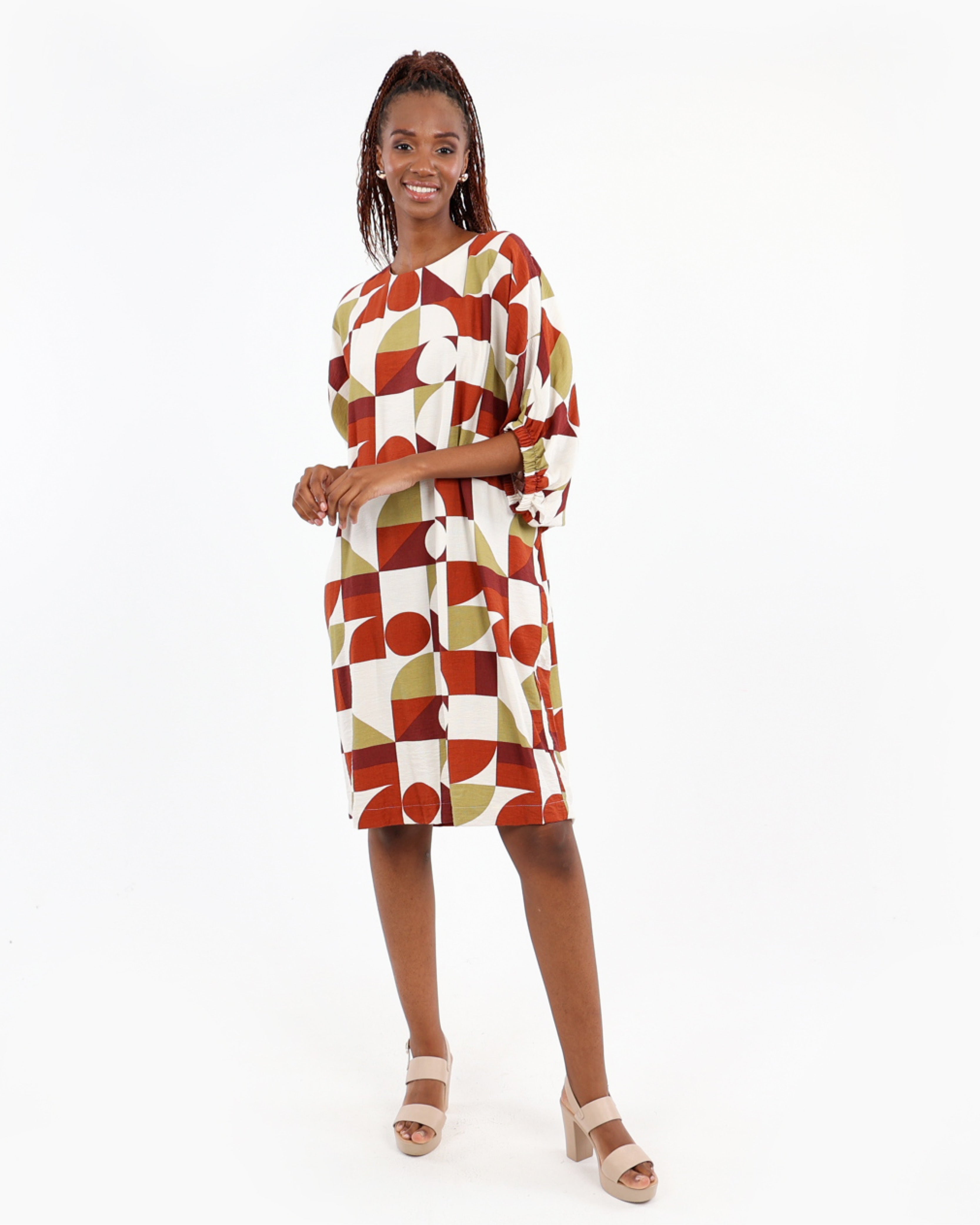 Batwing Geometric Print Dress