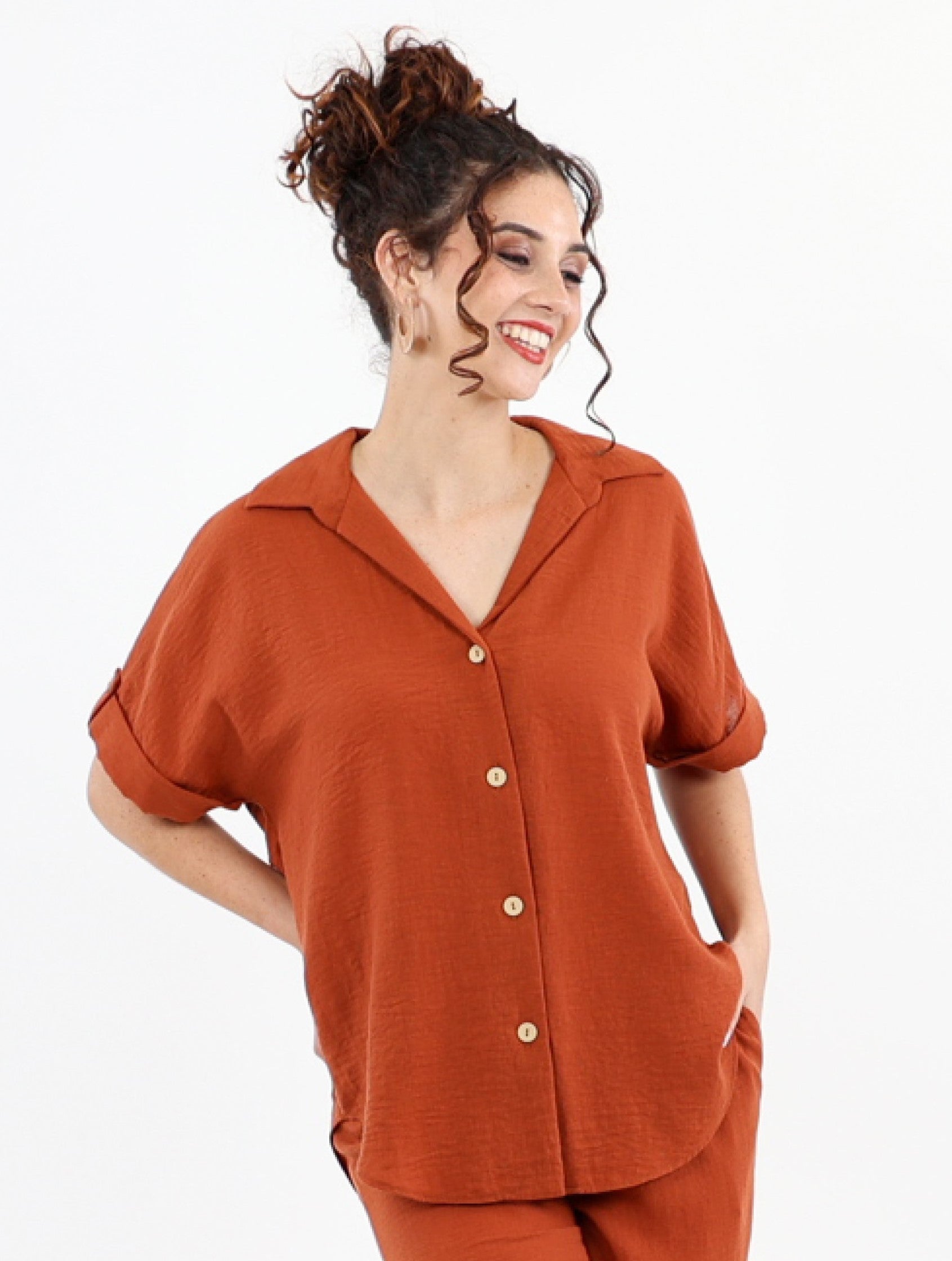 Relaxed Fit Short Sleeve Blouse