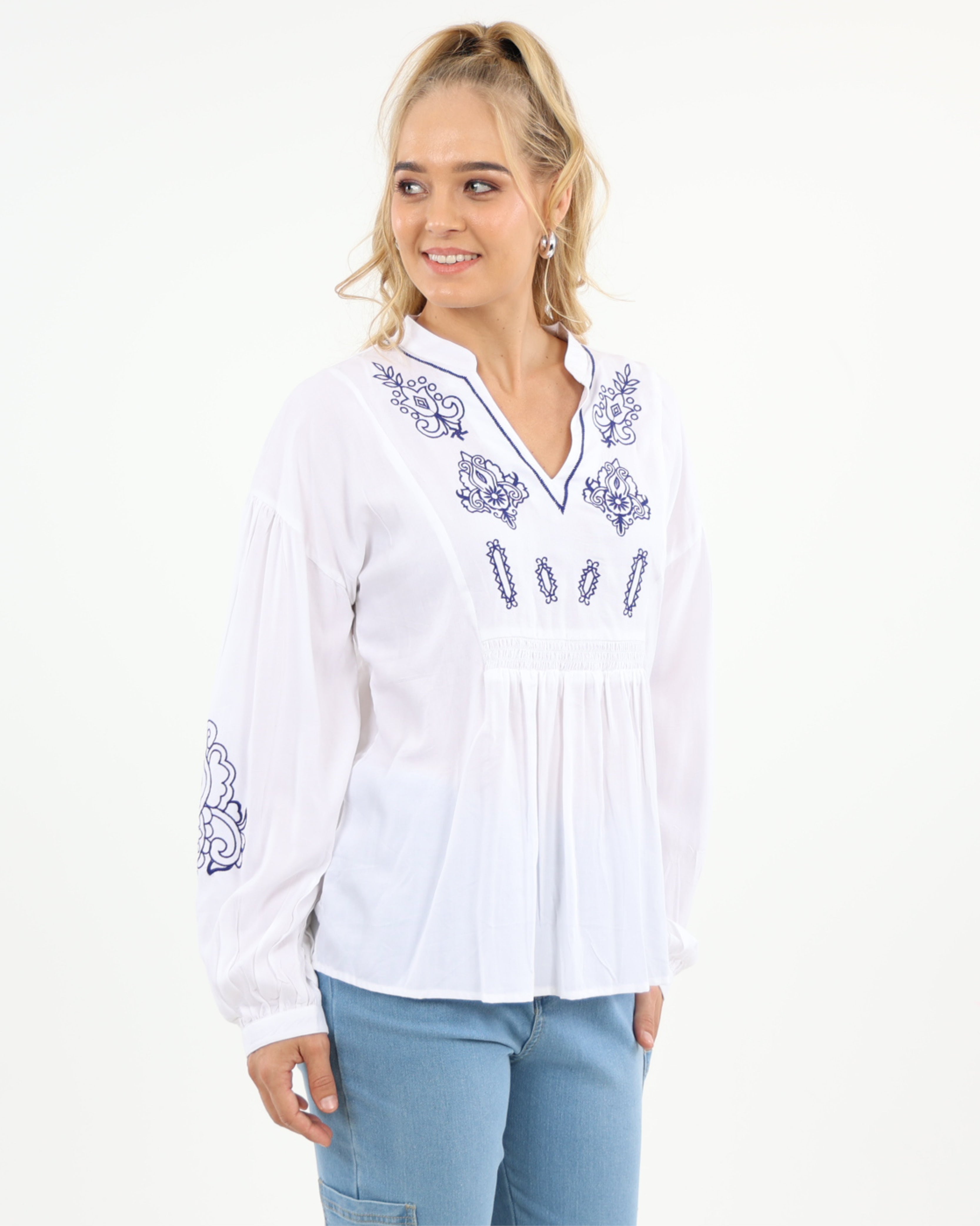 Embroidered Long Sleeve Blouse