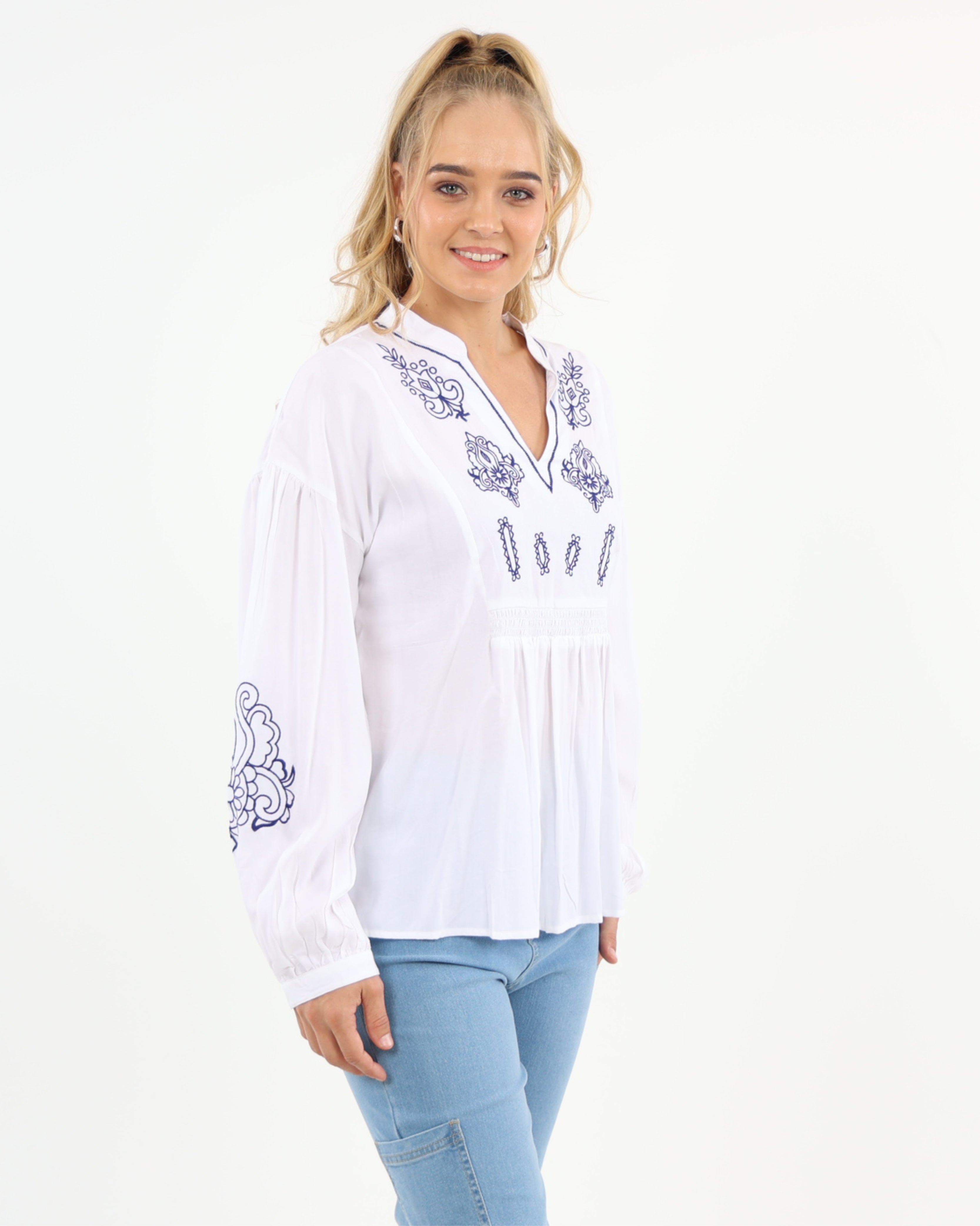 Embroidered Long Sleeve Blouse
