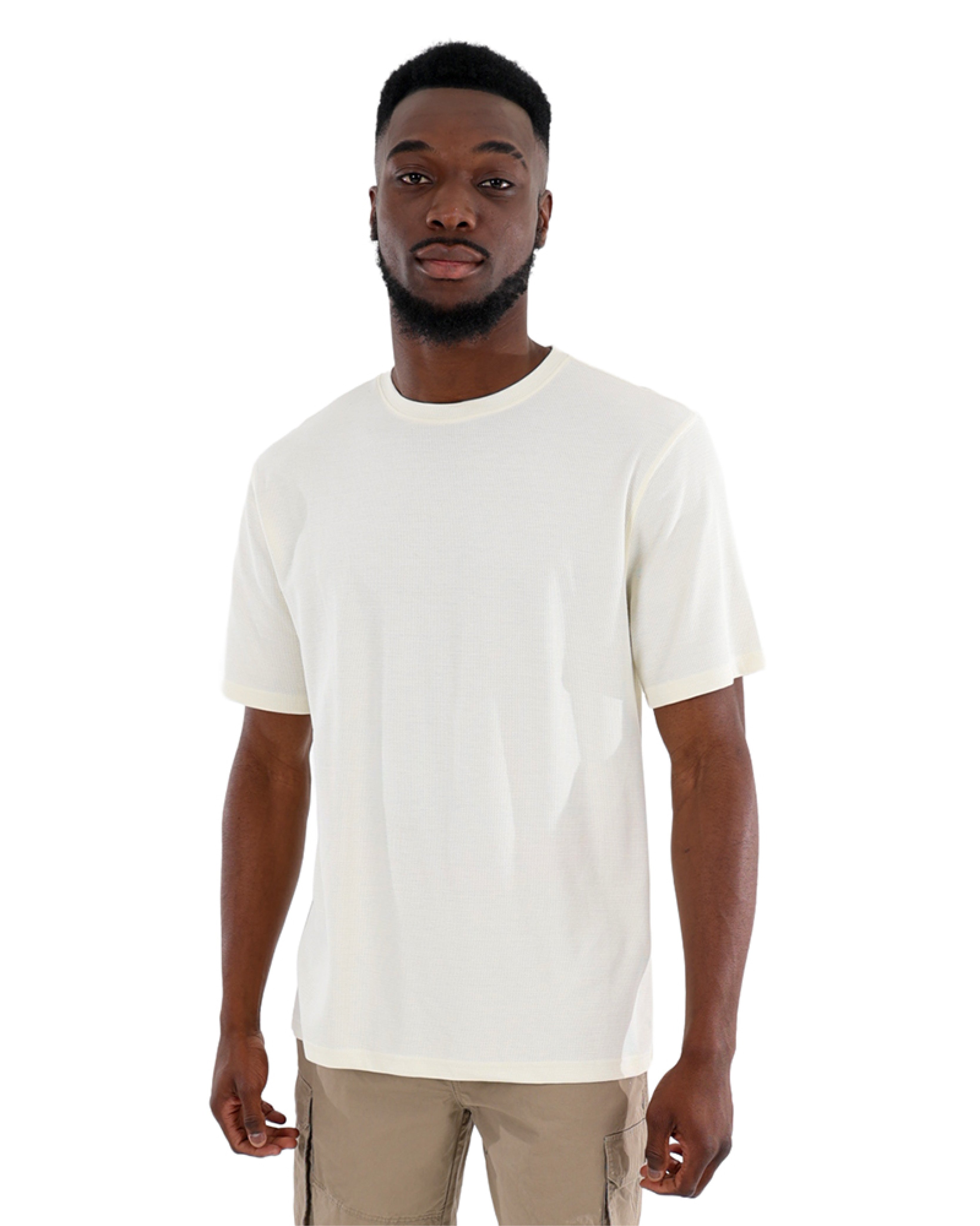 Short Sleeve Texture Cream Crew Neck T-Shirt