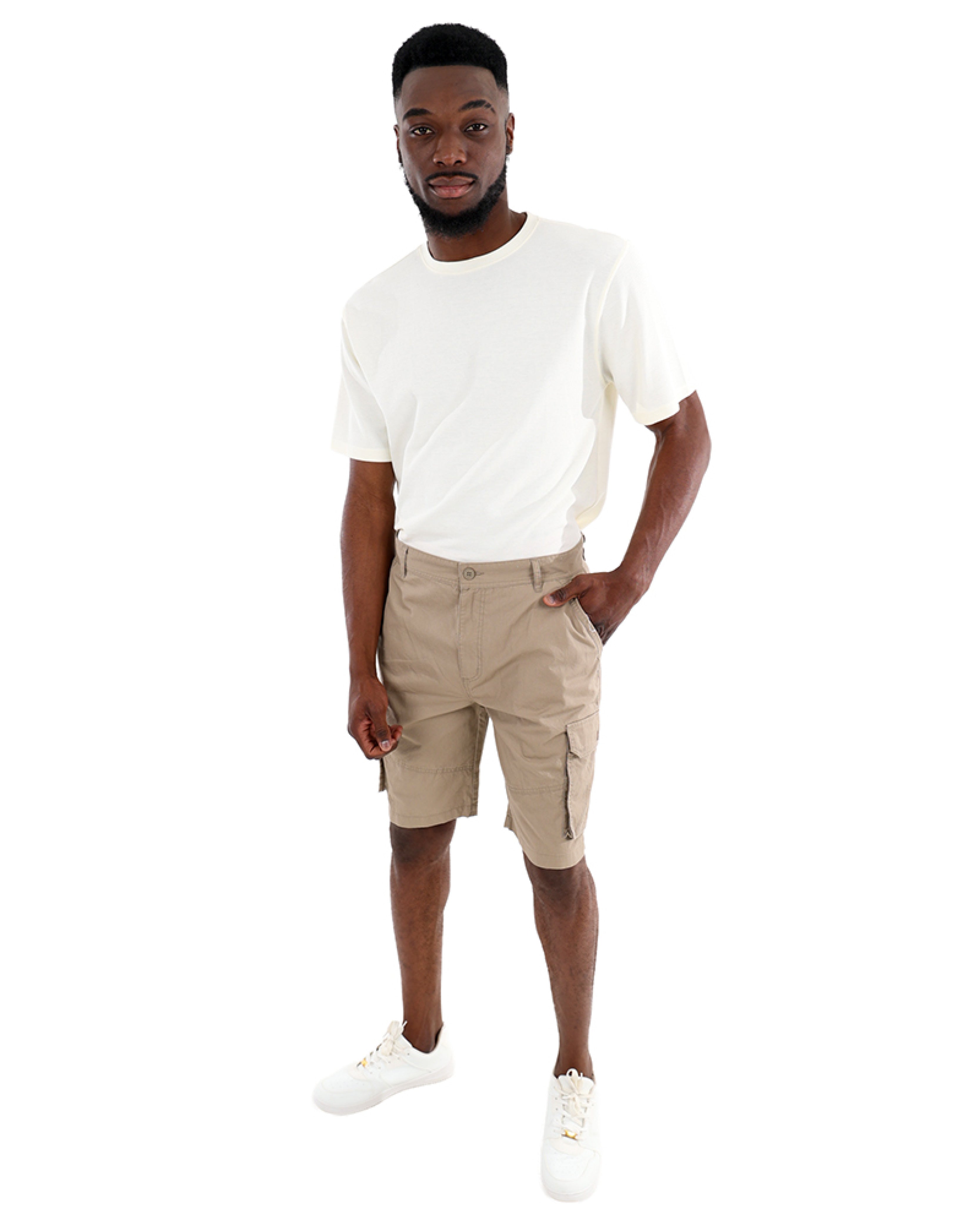 Cotton Twill Stone Cargo Shorts