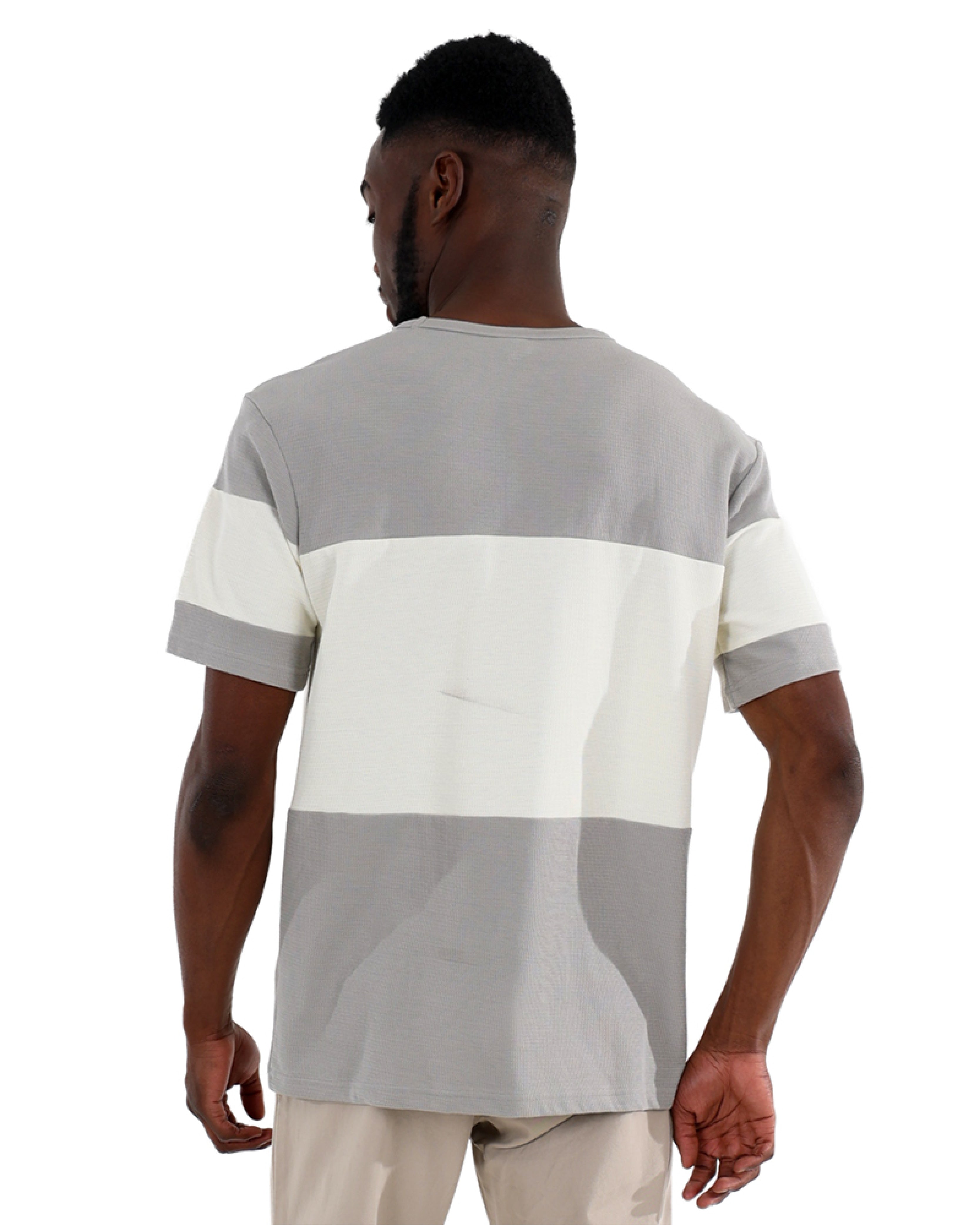 Short Sleeve Colour Block Textured Grey T-Shirt