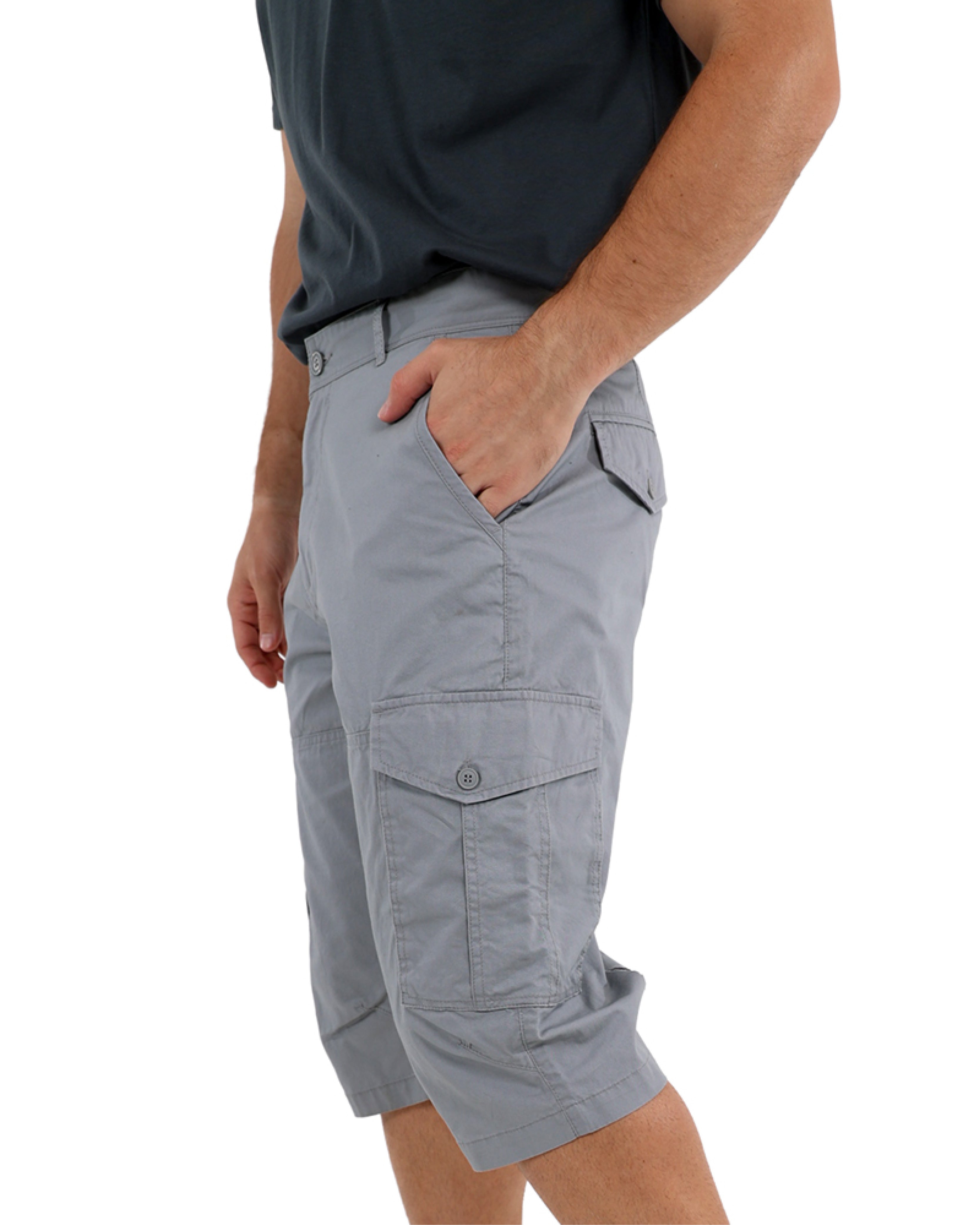 Light Grey Cotton Twill Clamdigger Shorts