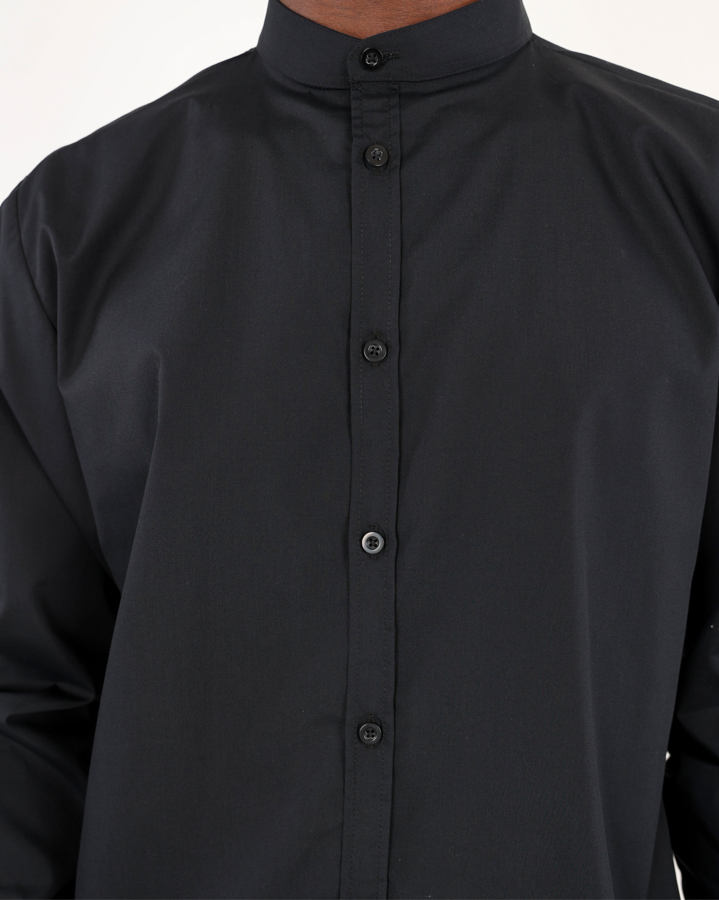 Men's Black Floral Mandarin Collar Slim Fit Long Sleeves Shirt