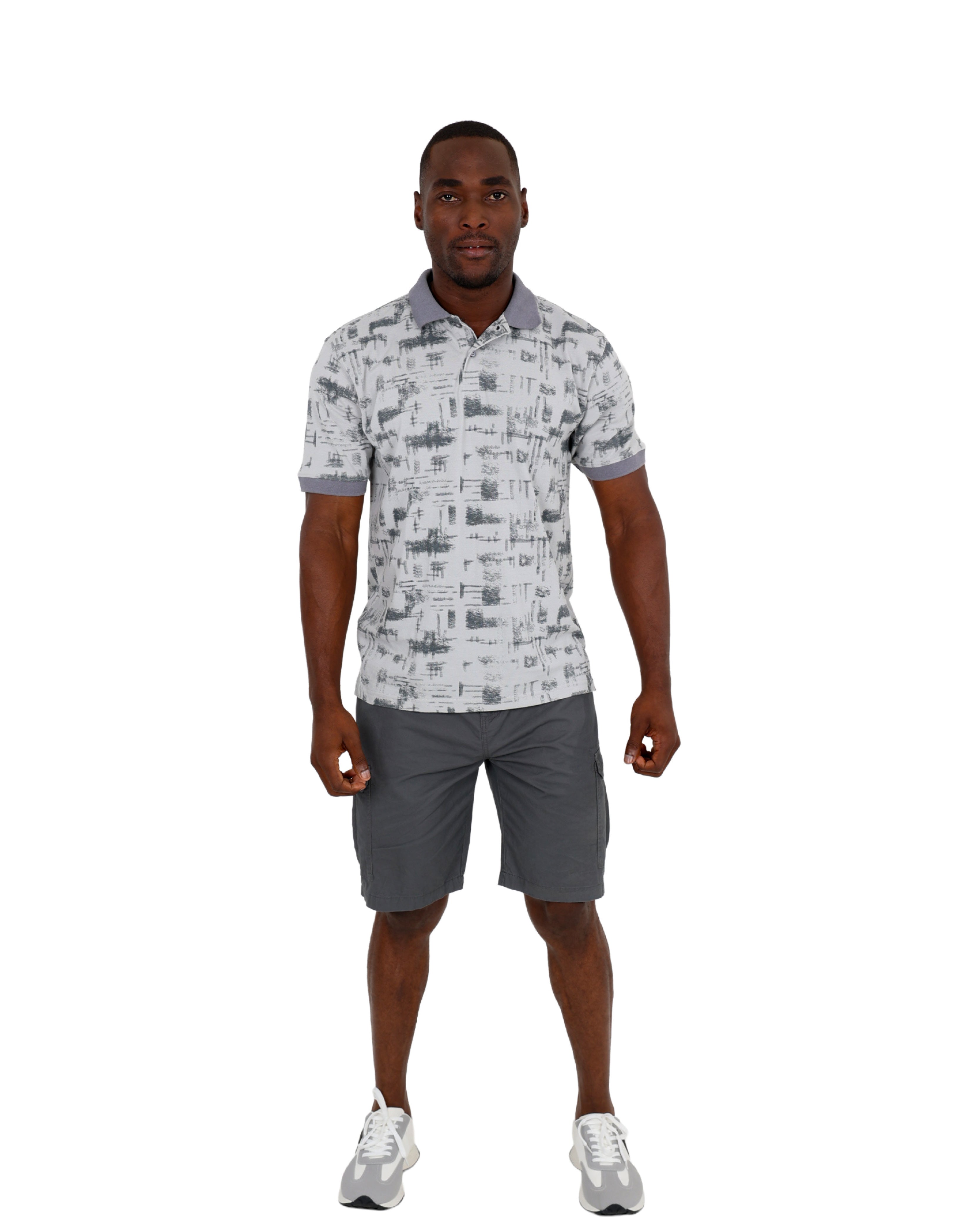 Cotton Twill Charcoal Flat Cargo Pocket Shorts