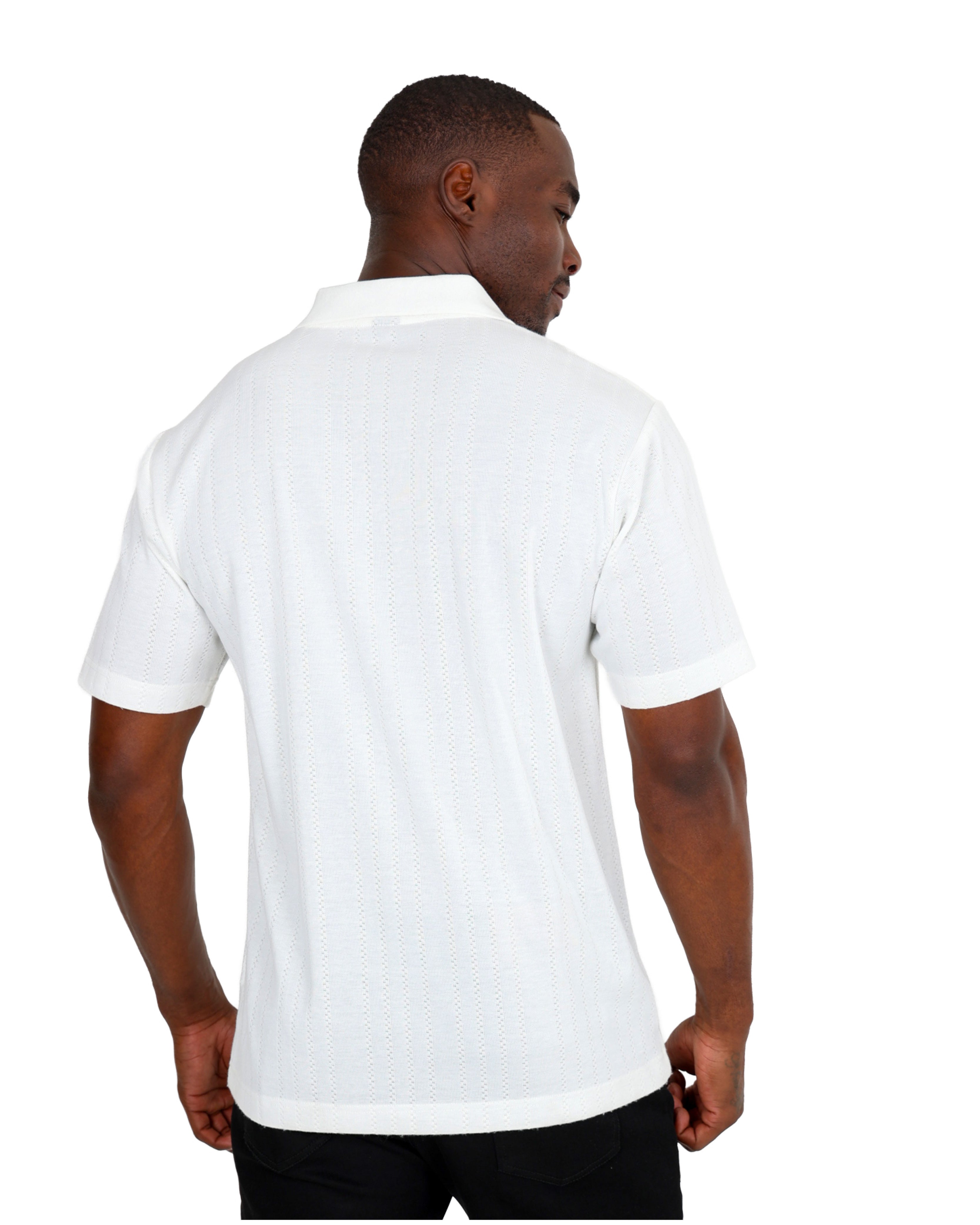 Short Sleeve Johnny Collar Textures White Golfer
