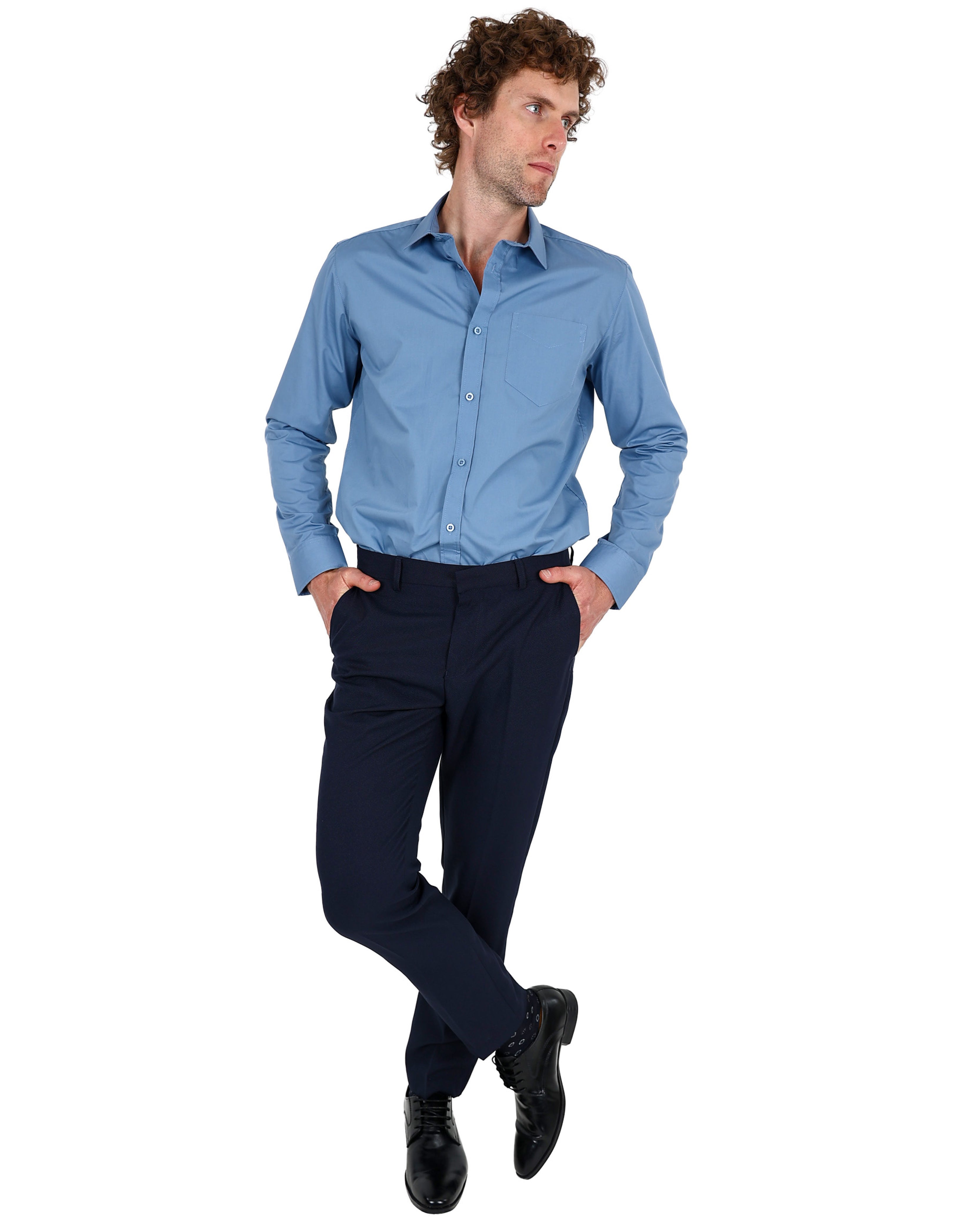 Long Sleeve Teal Chambray Formal Shirt