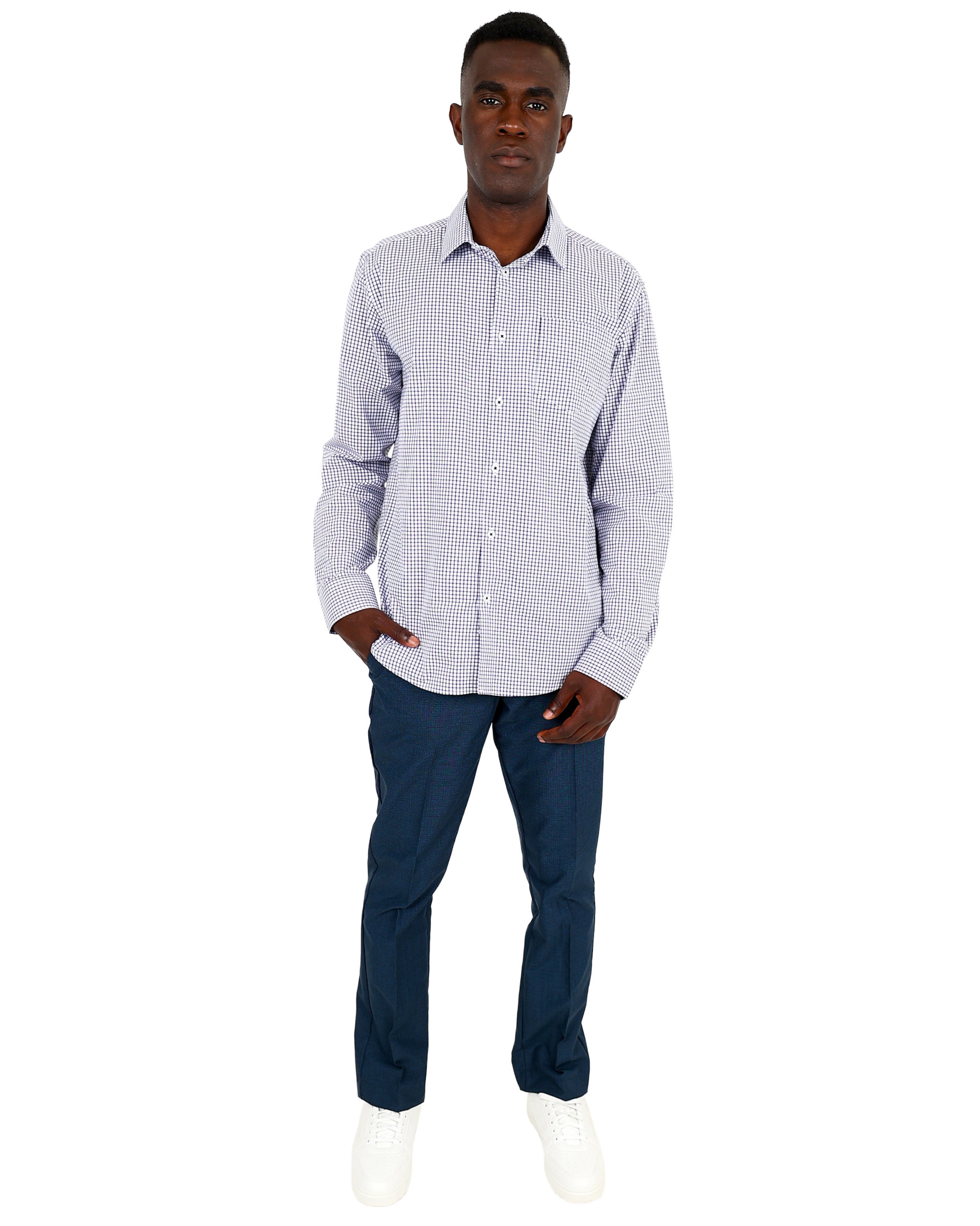 Navy & White Check Formal Shirt