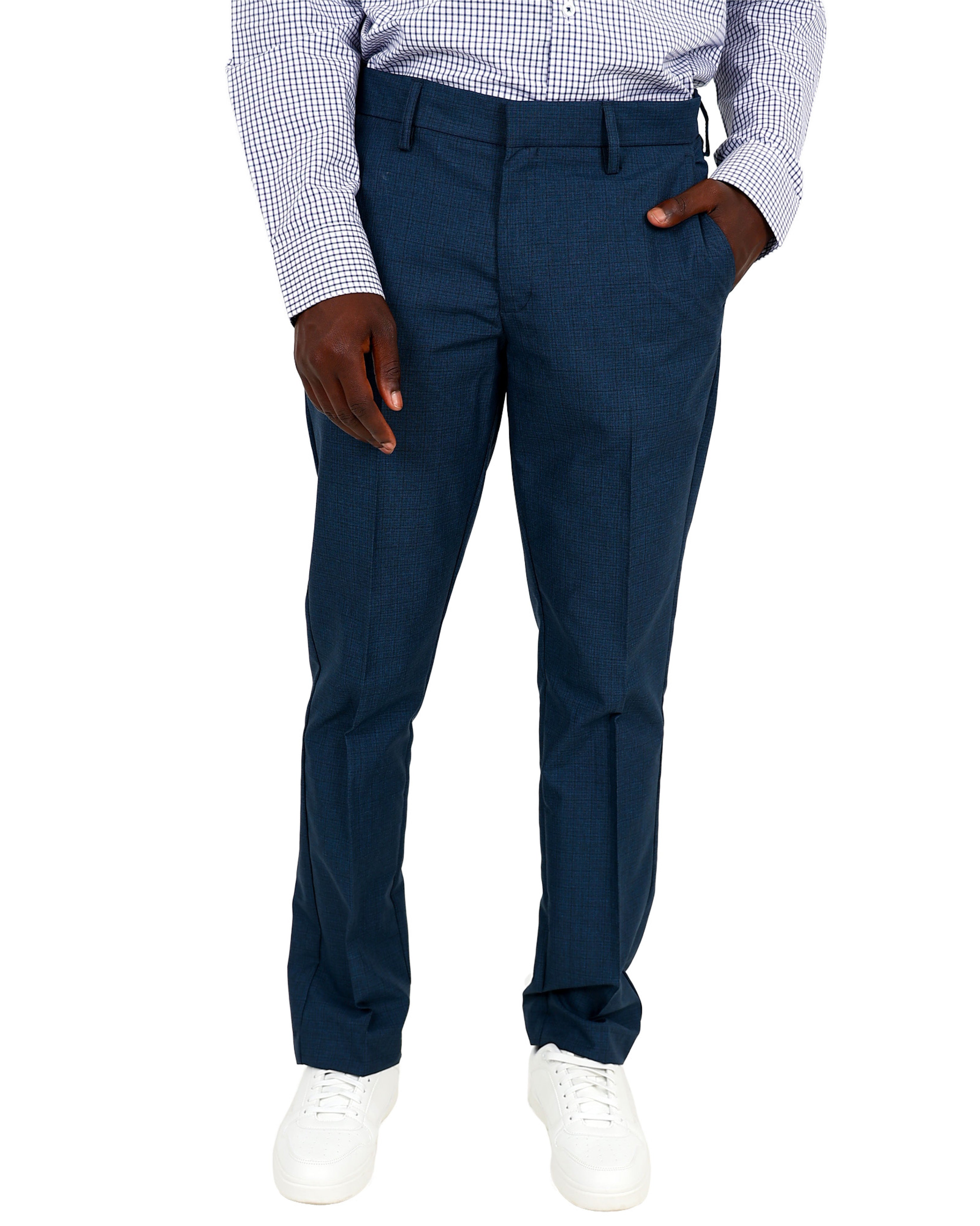 Navy Subtle Check Formal Slim Fit Trouser