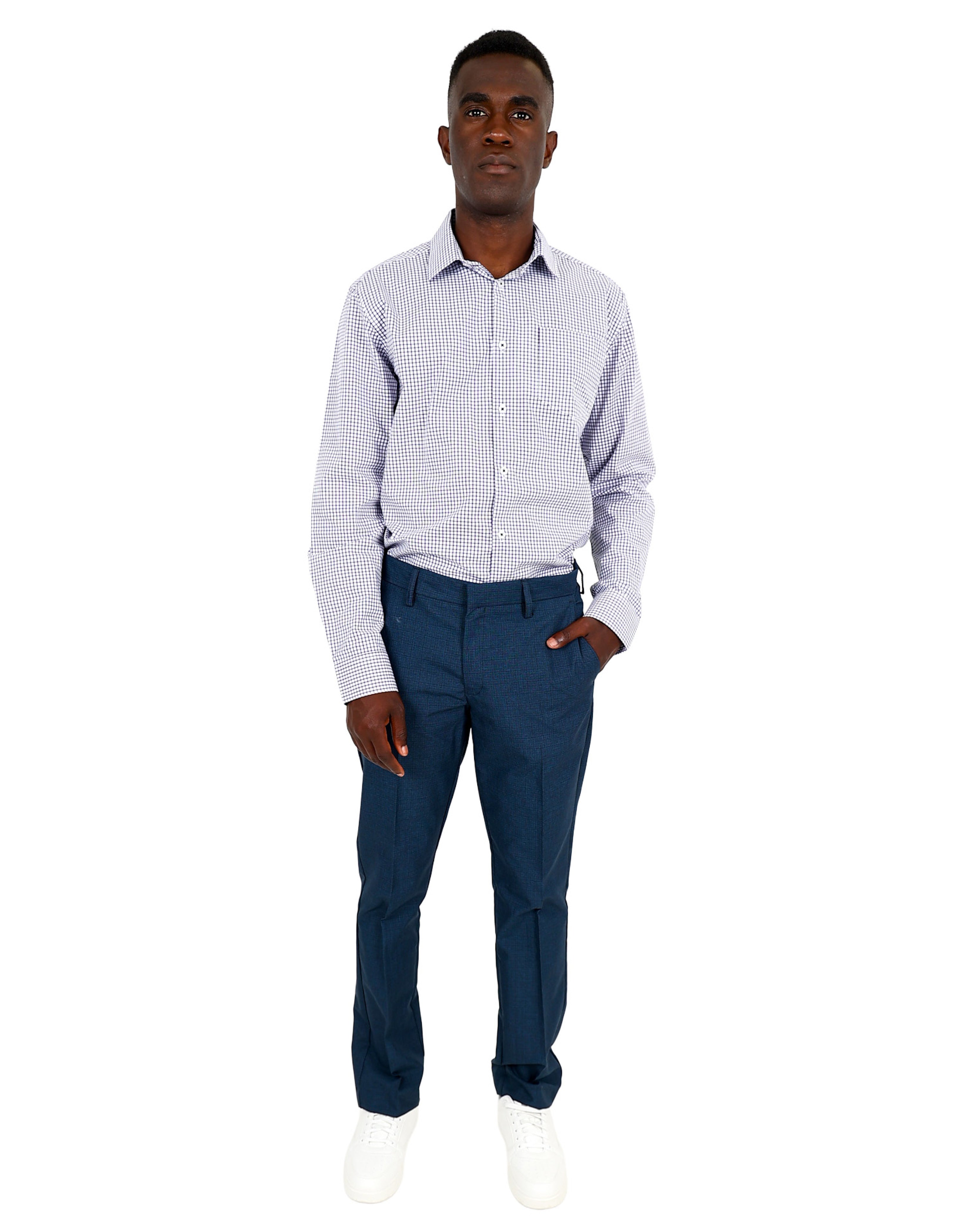 Navy Subtle Check Formal Slim Fit Trouser
