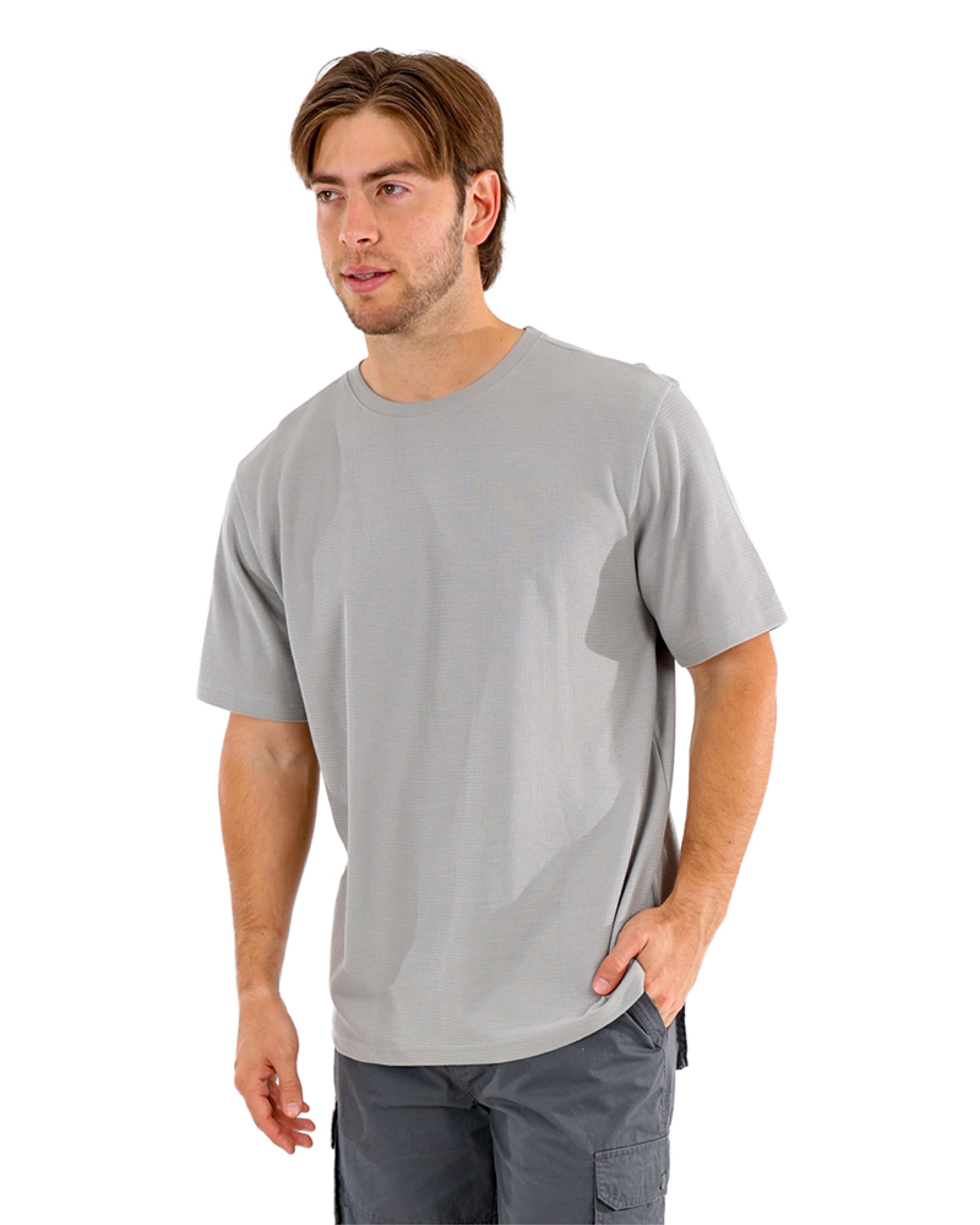 Short Sleeve Textured Grey Crew Neck T-Shirt
