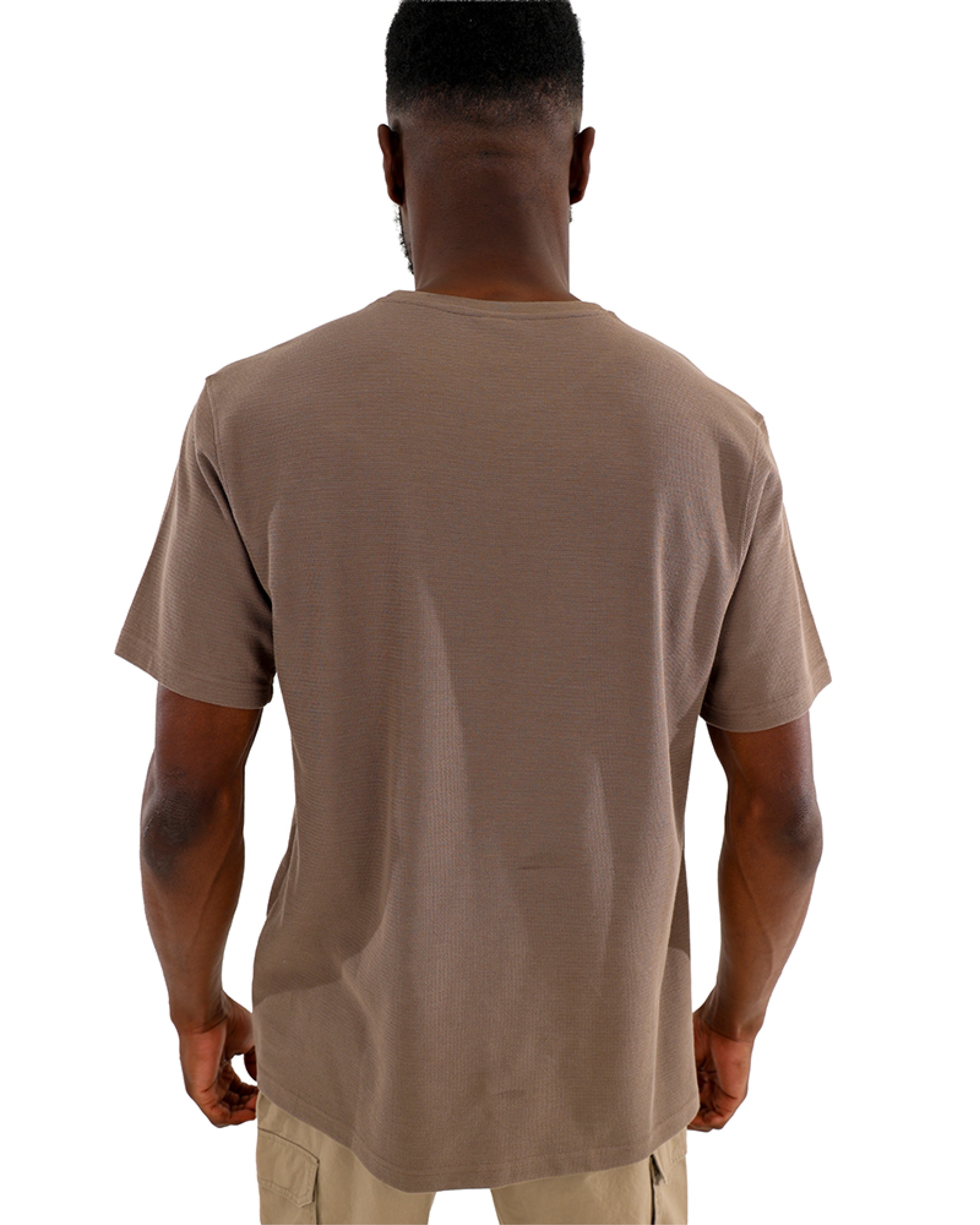 Short Sleeve Textured Taupe Crew Neck T-Shirt