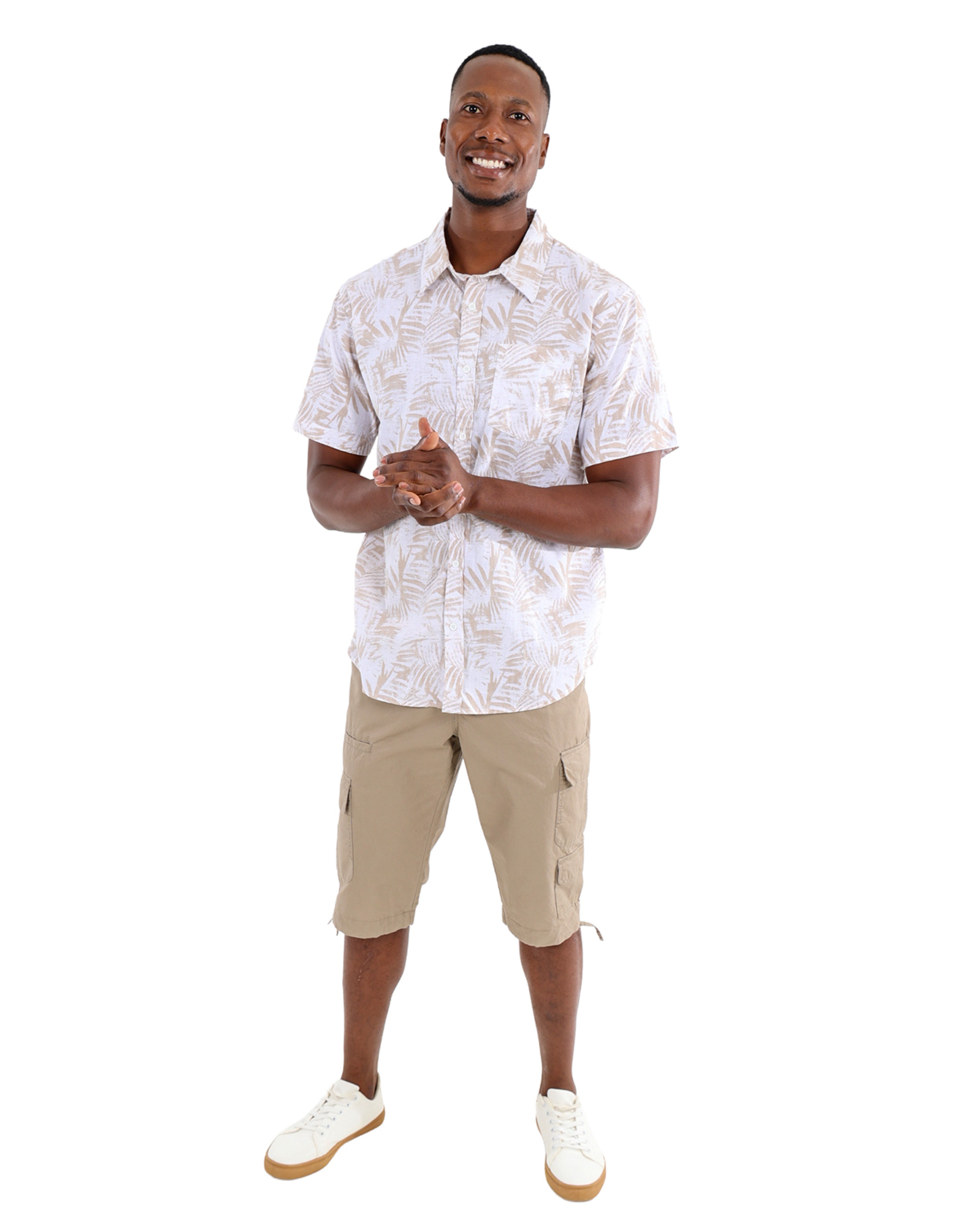 Short Sleeve Cotton Slub Leaf Pattern Shirt