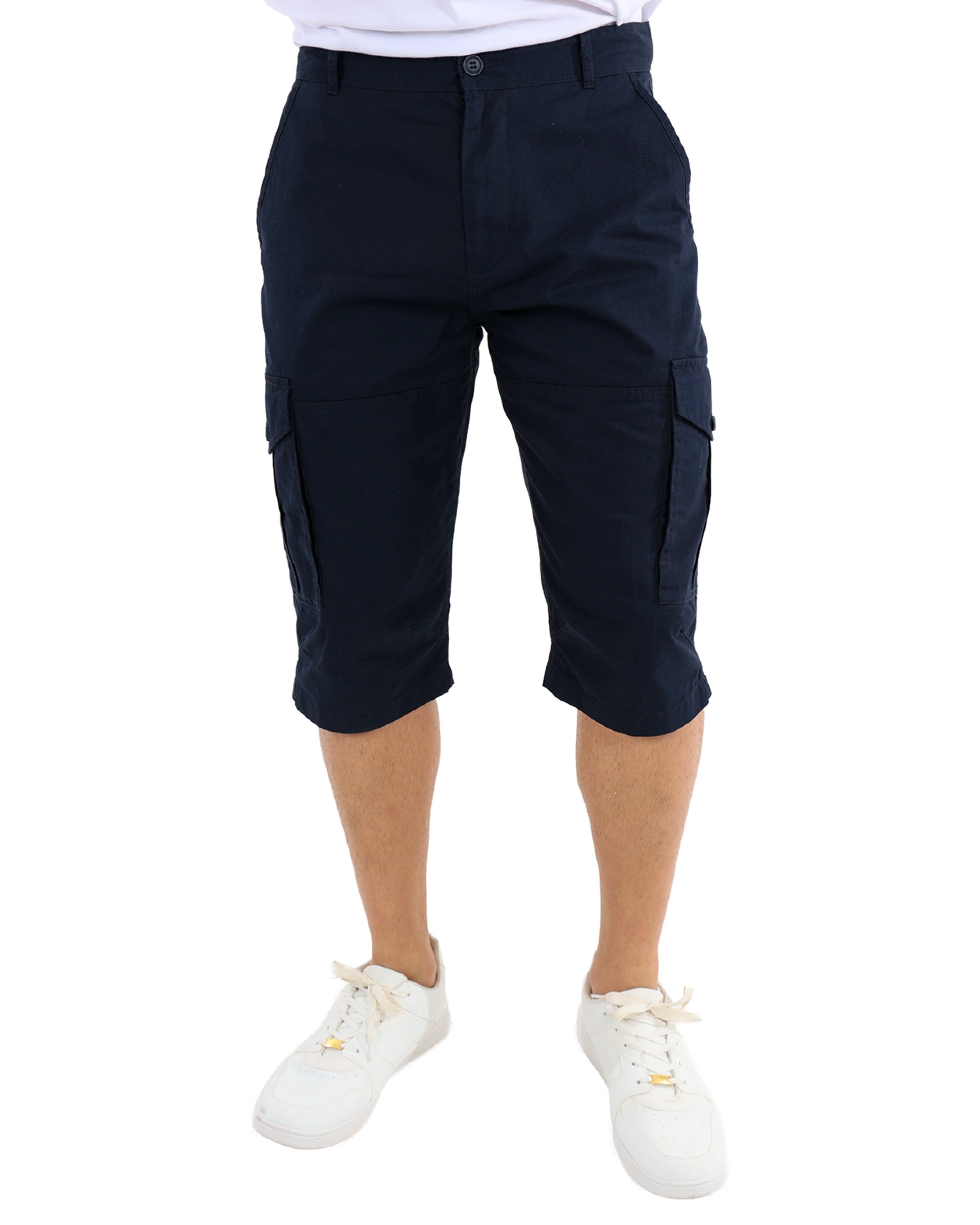 Navy Cotton Twill Clamdigger Shorts