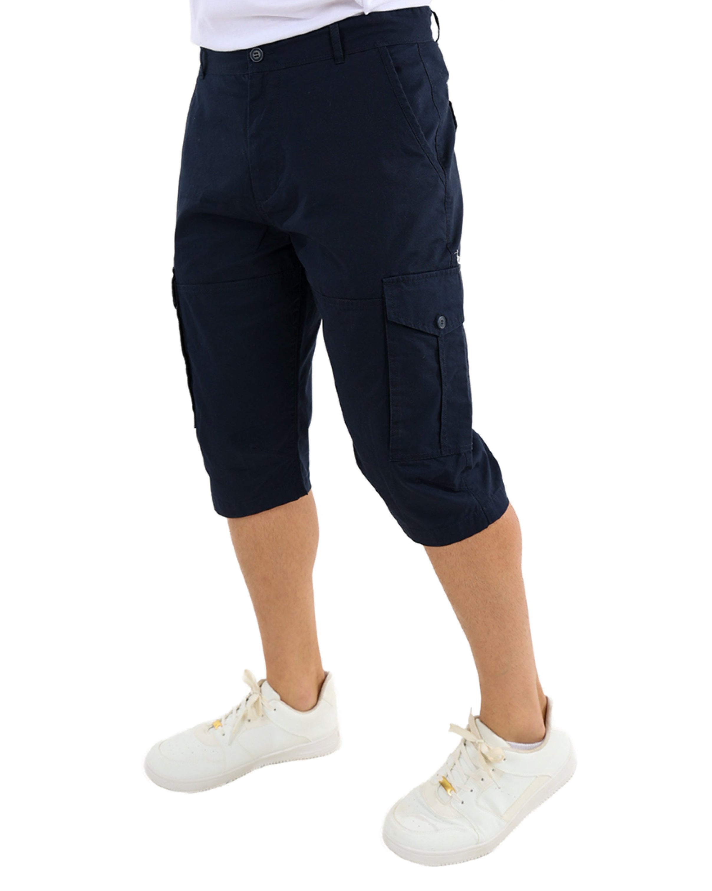Navy Cotton Twill Clamdigger Shorts