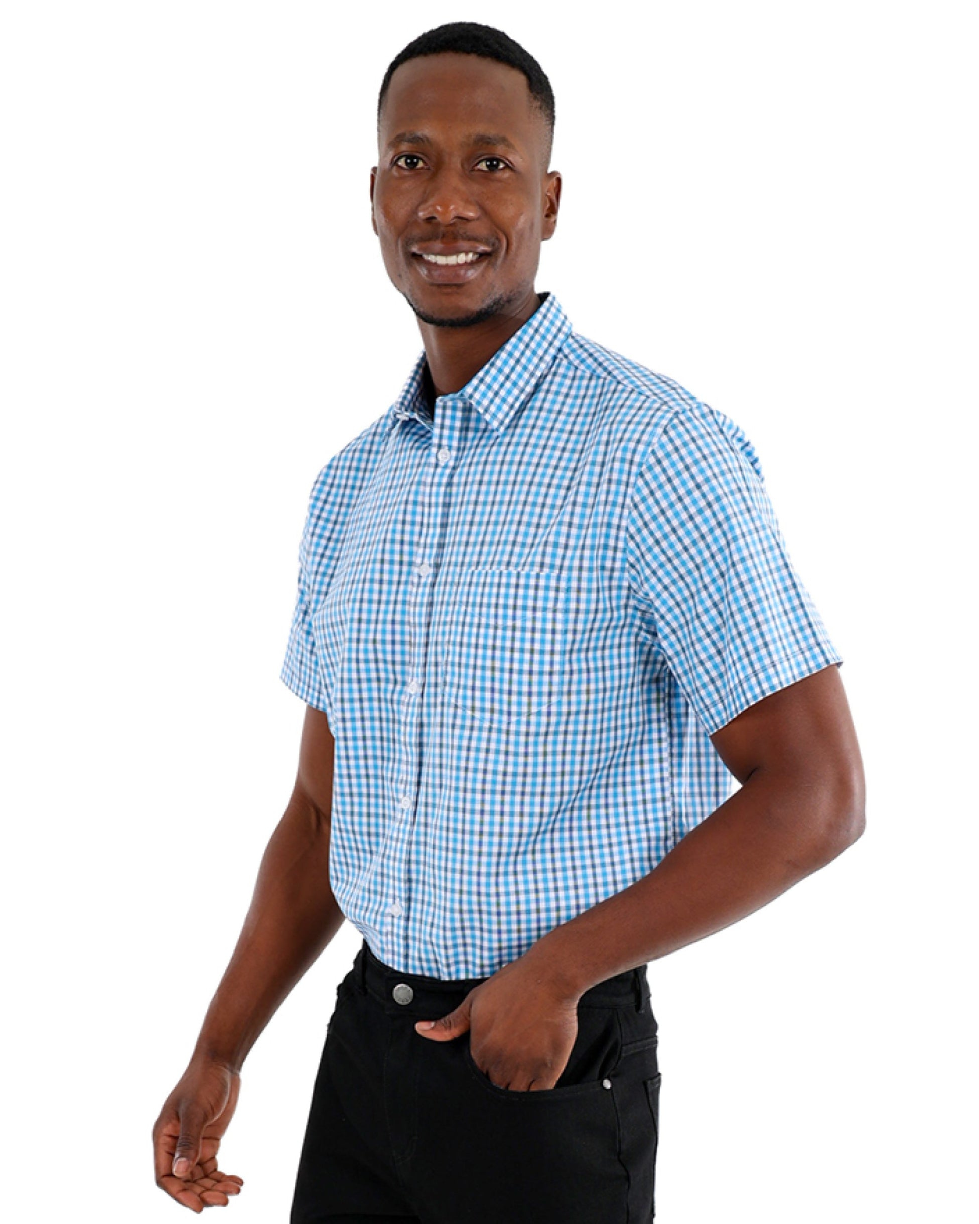 Short Sleeve Turquoise Check Shirt