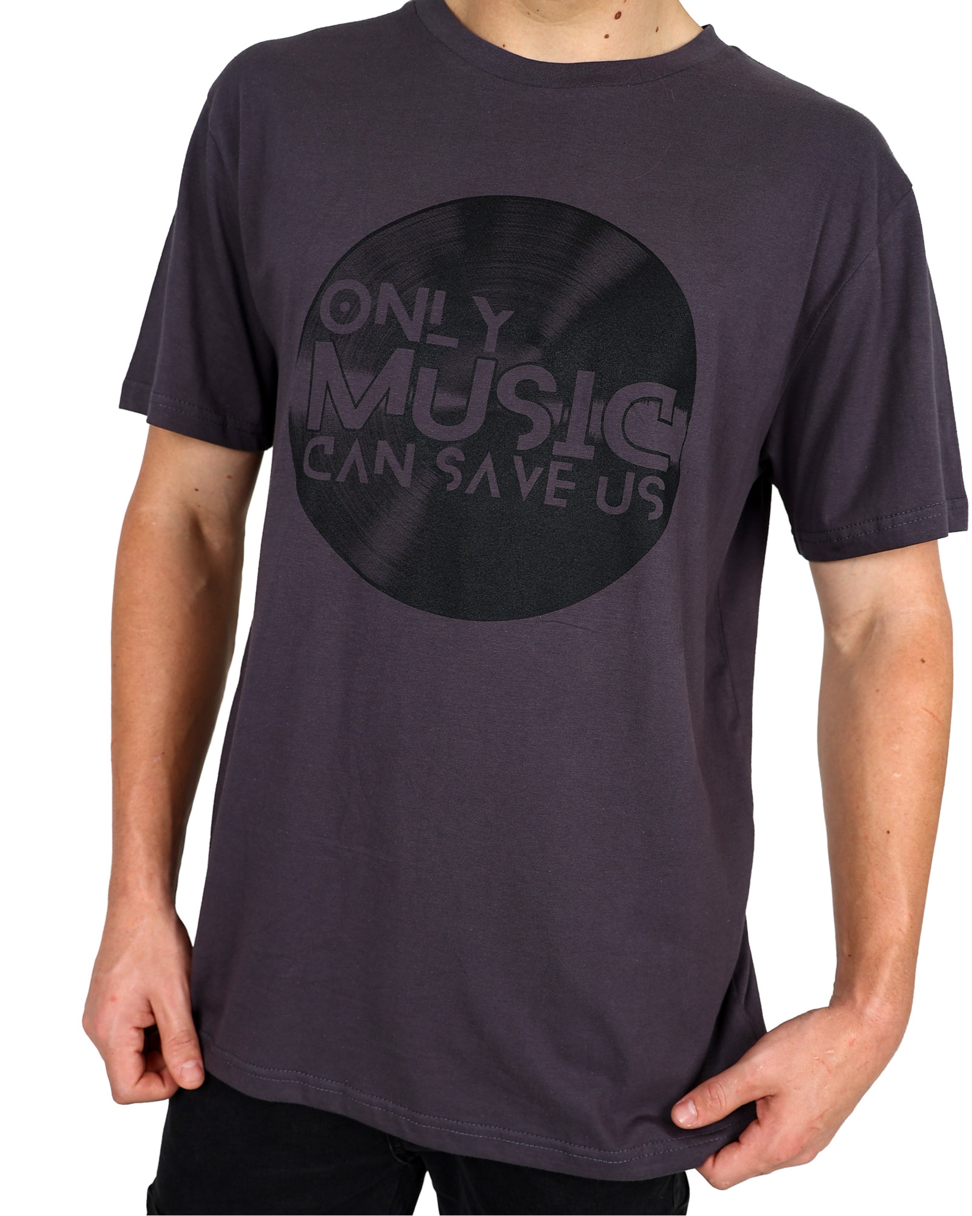 Short Sleeve Charcoal "Only Music Can Save Us" Graphic T-Shirt