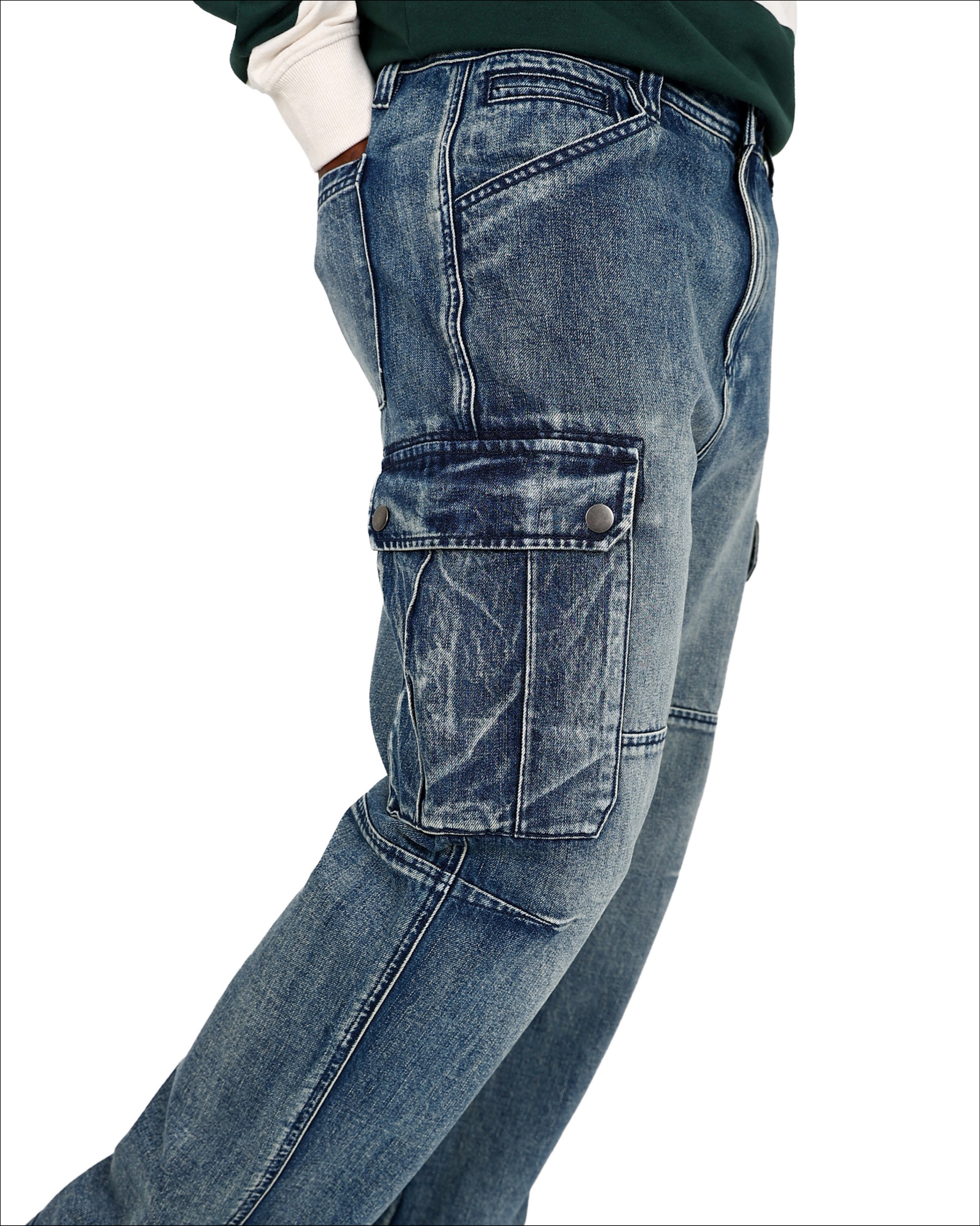 Blue Tea Stain Relaxed Fit Cargo Jeans