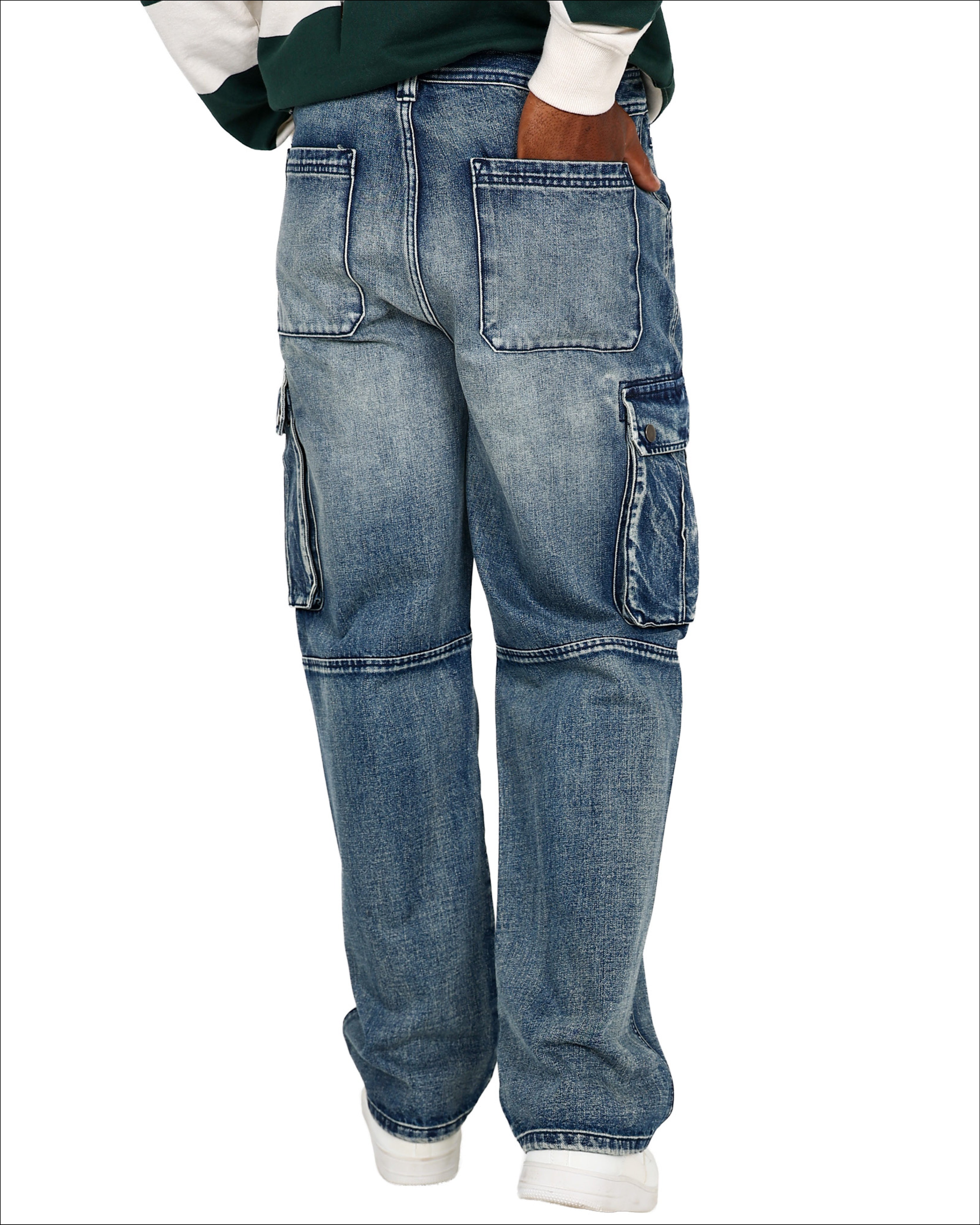 Blue Tea Stain Relaxed Fit Cargo Jeans