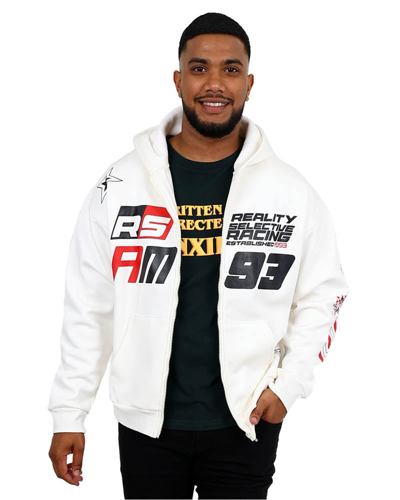 Racing Inspired White Zip Through Hoodie