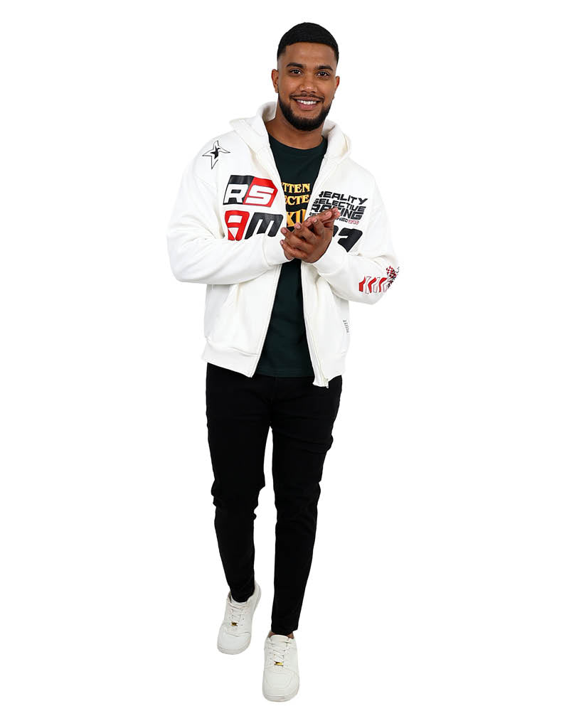 Racing Inspired White Zip Through Hoodie