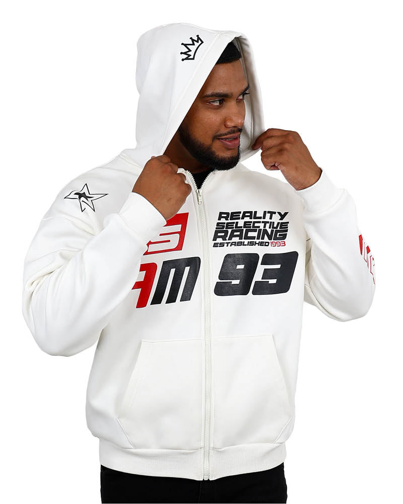 Racing Inspired White Zip Through Hoodie