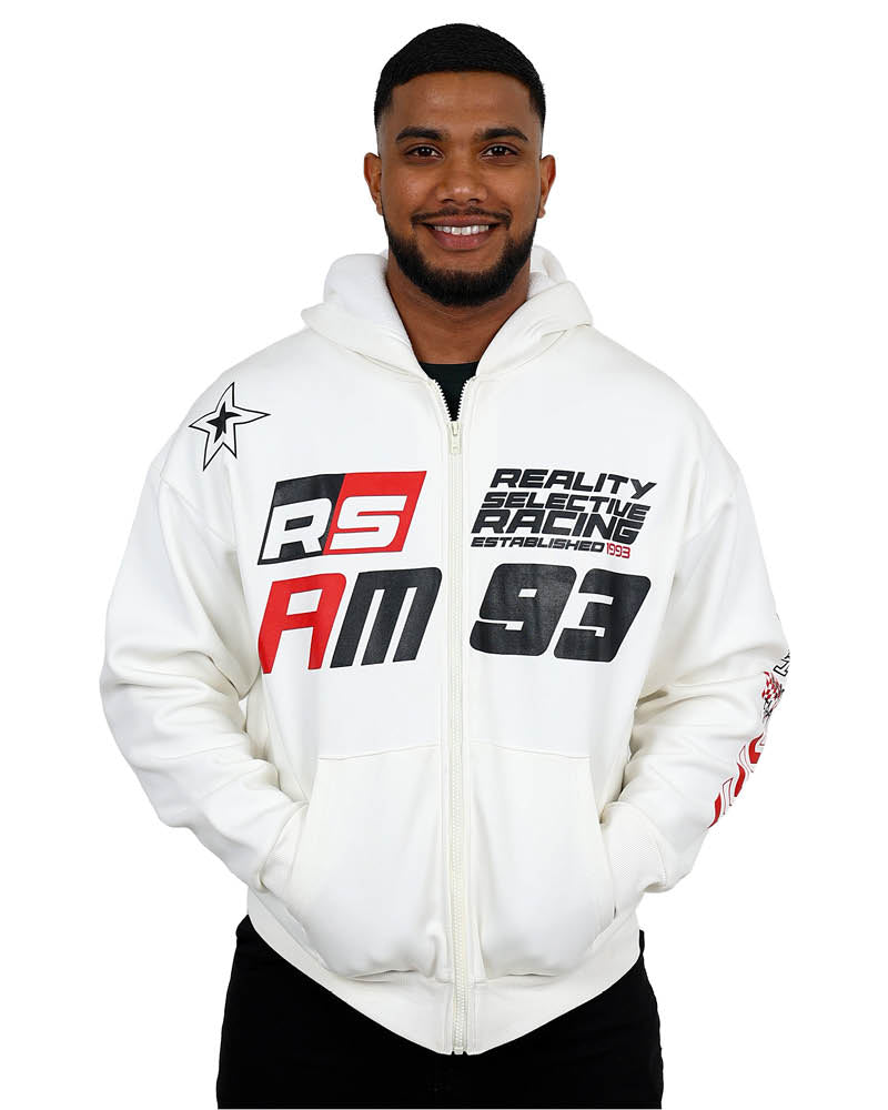 Racing Inspired White Zip Through Hoodie