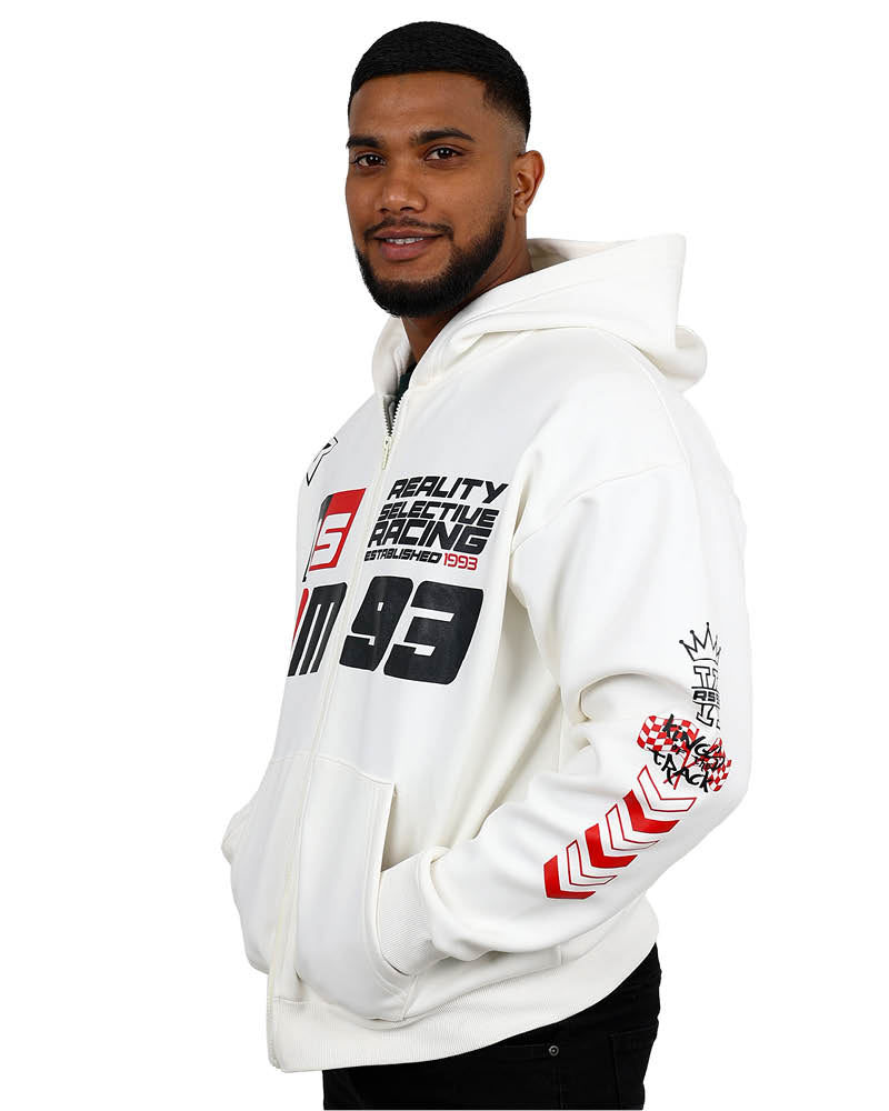Racing Inspired White Zip Through Hoodie