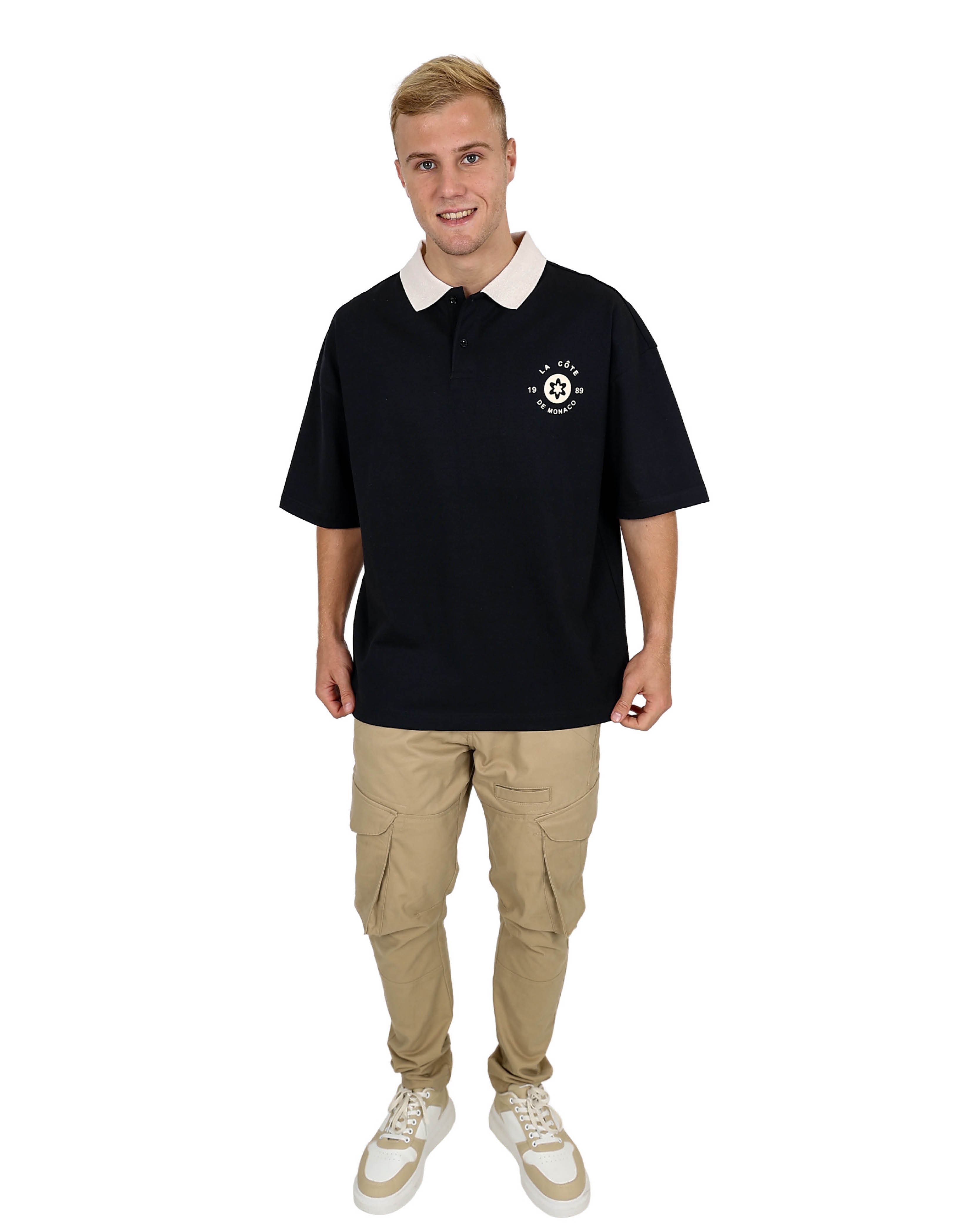 Short Sleeve Black Monaco Golfer with Contrast Collor