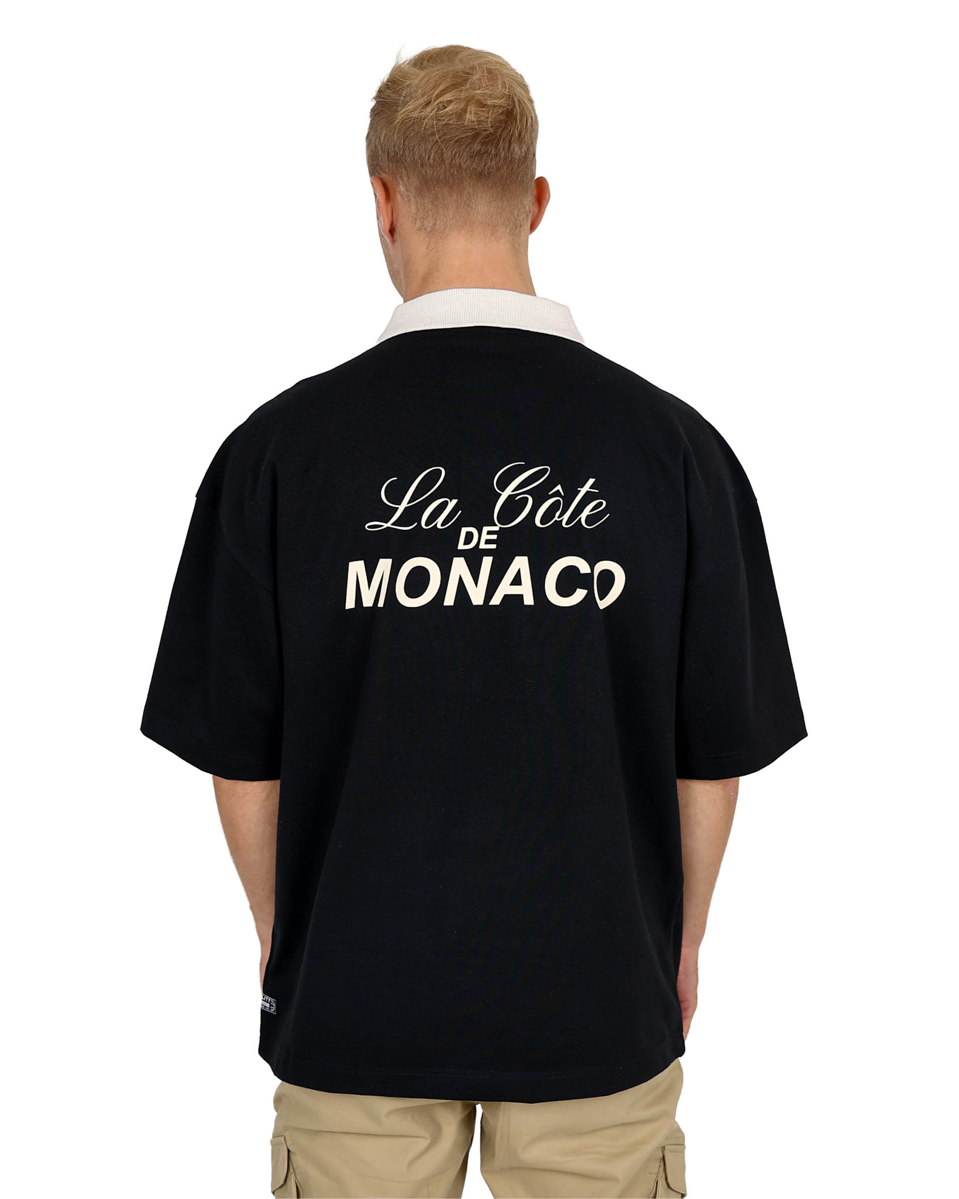 Short Sleeve Black Monaco Golfer with Contrast Collor