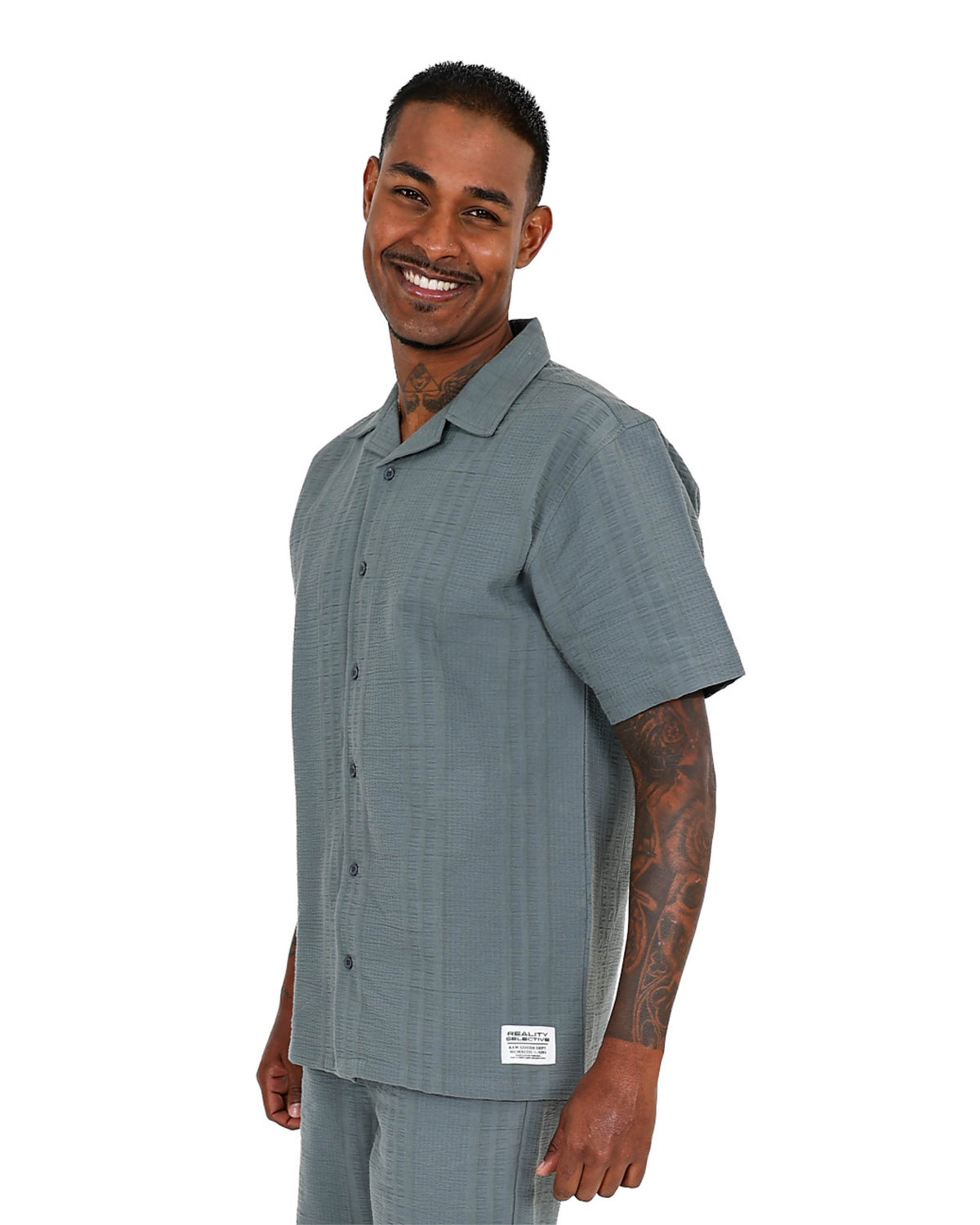 Short Sleeve Sage Cotton Seersucker Shirt