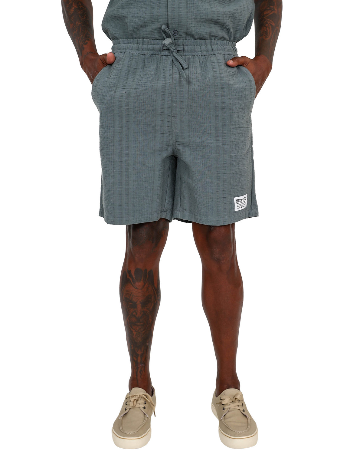 Sage Cotton Seersucker Pull Up Shorts